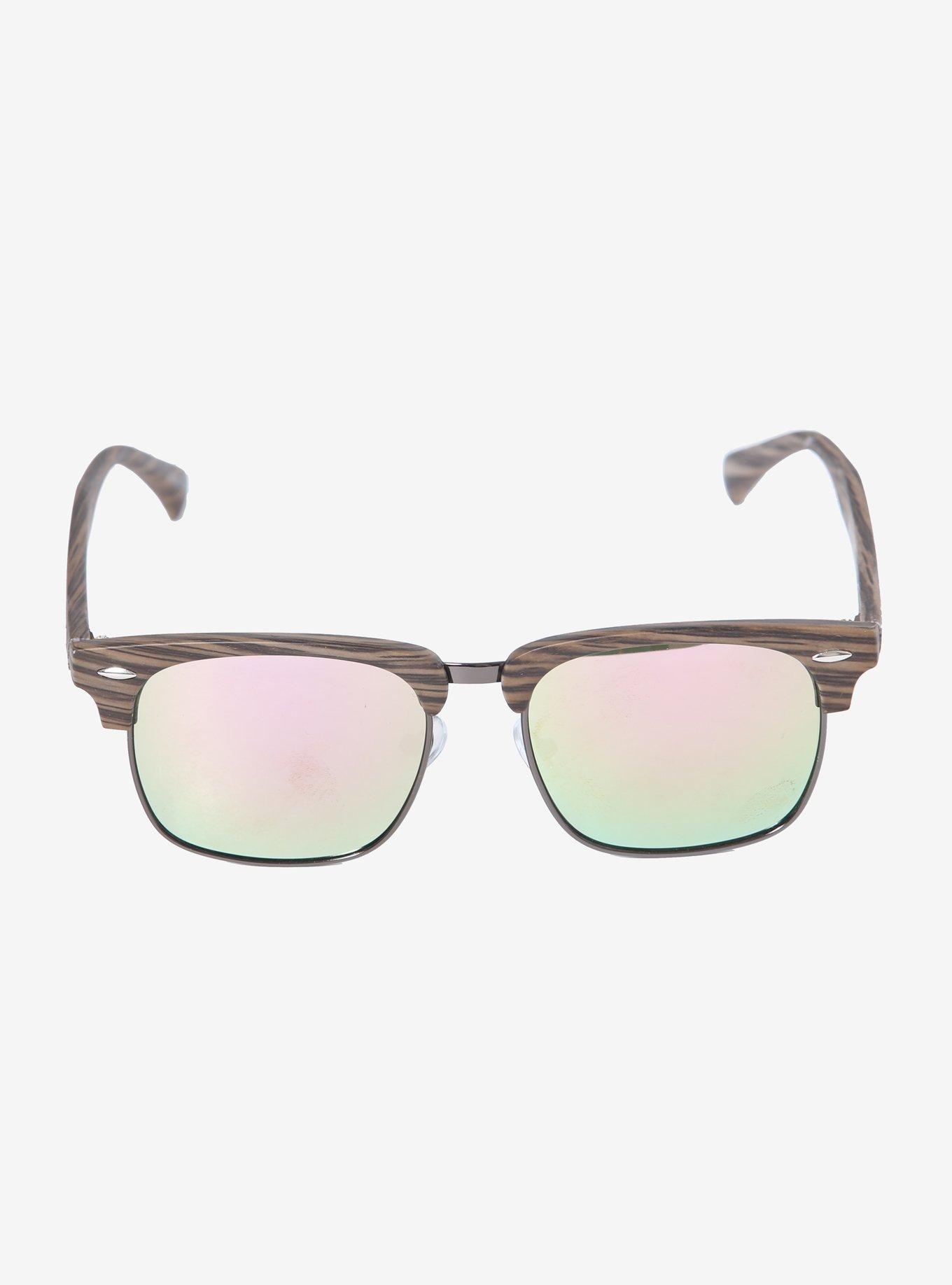 Brown Wood Half-Rim Sunglasses, , alternate