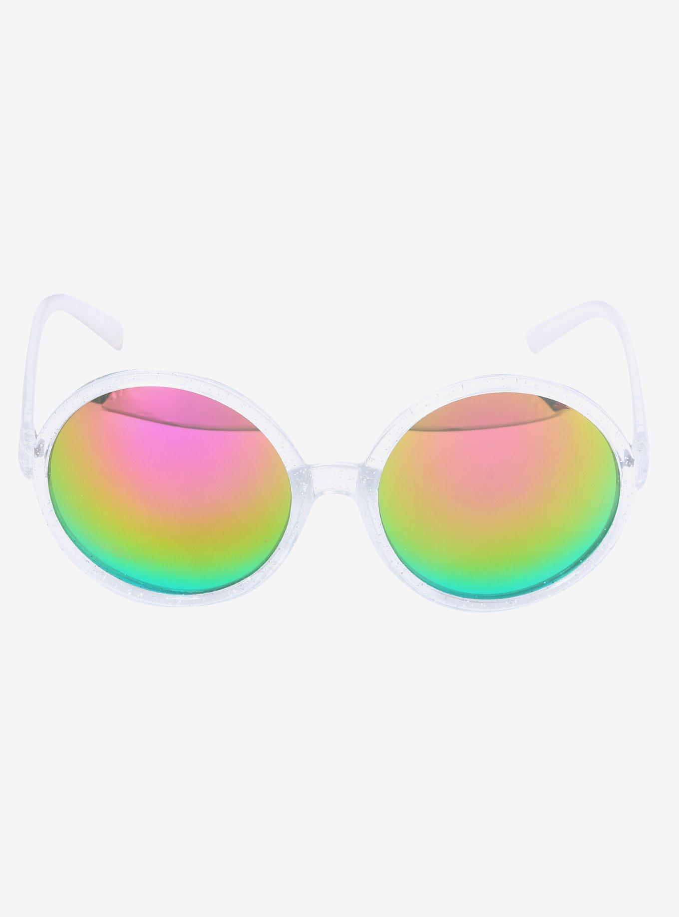 Clear Glitter Round Plastic Sunglasses, , alternate
