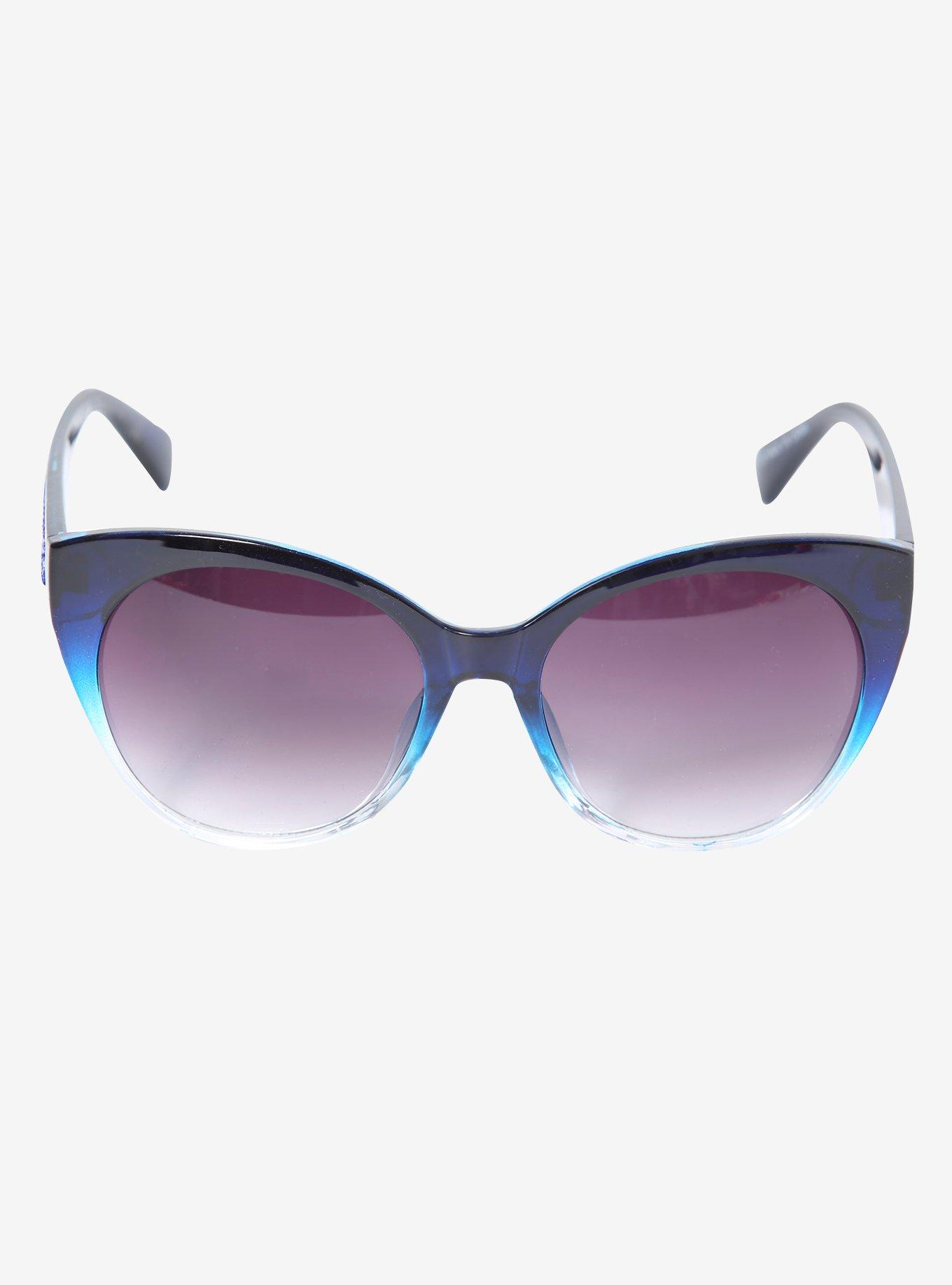 Blue Gradient Glitter Arm Plastic Cat Eye Sunglasses, , alternate