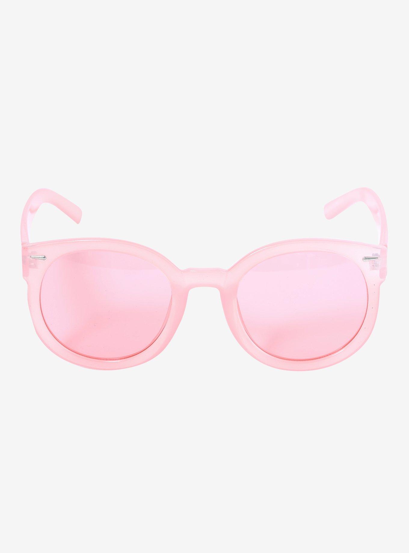 Peach Round Plastic Sunglasses, , alternate
