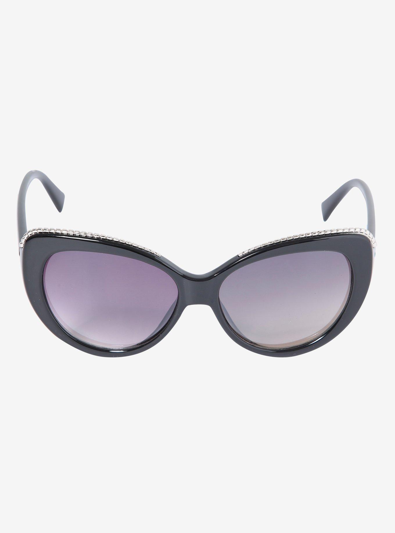 Metal Detail Black Cat Eye Sunglasses, , alternate