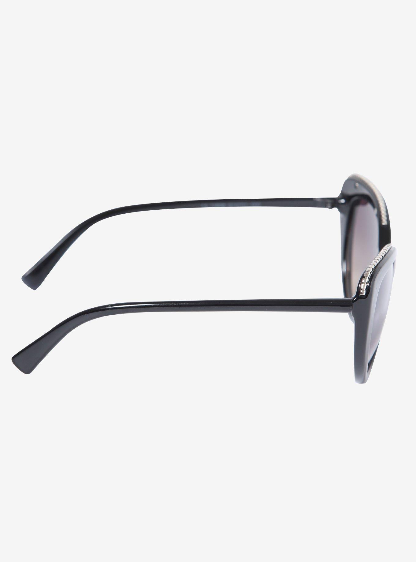 Metal Detail Black Cat Eye Sunglasses, , alternate