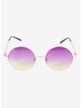 Purple Yellow Gradient Round Gold Frame Sunglasses, , alternate