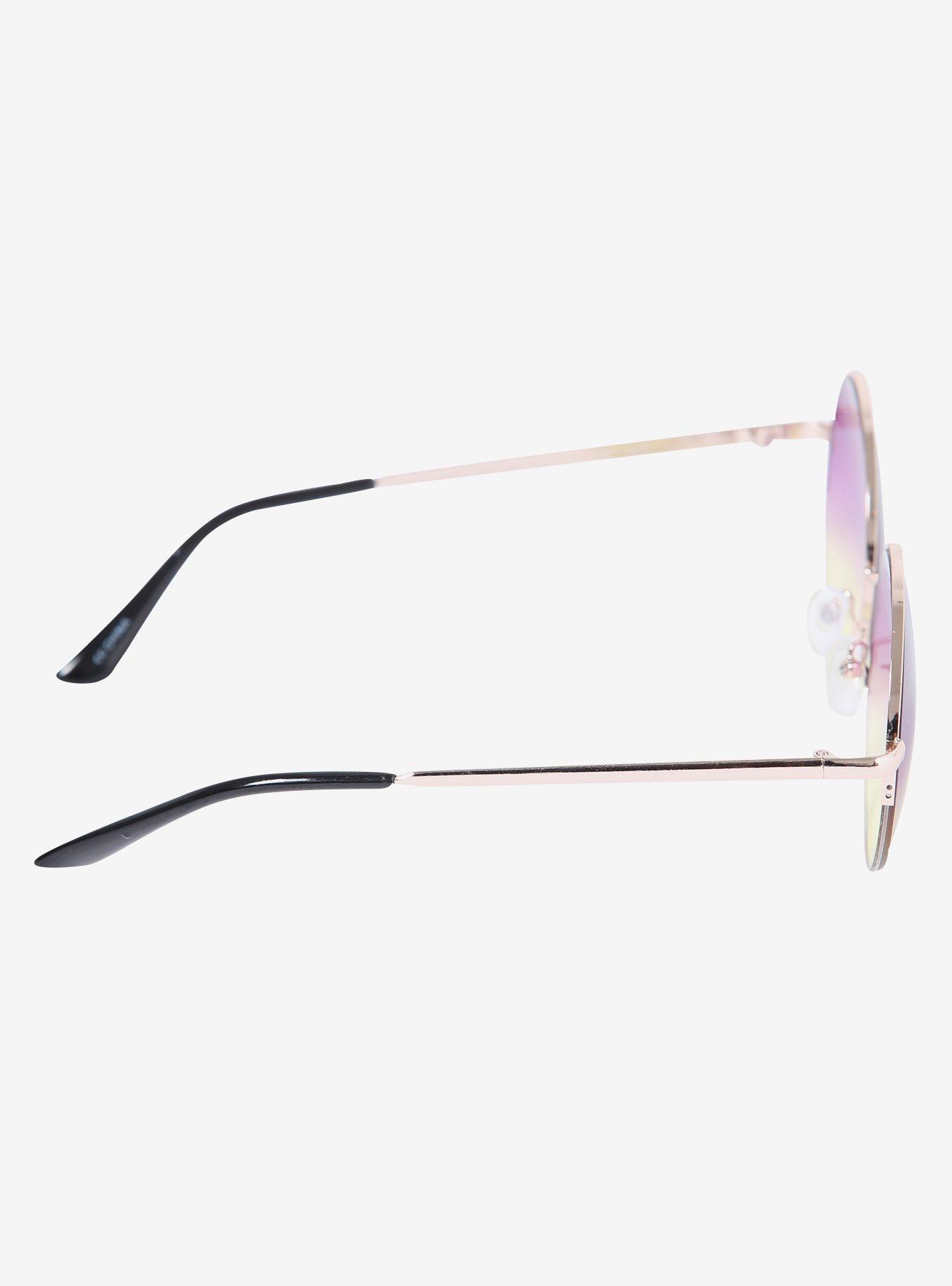 Purple Yellow Gradient Round Gold Frame Sunglasses, , alternate