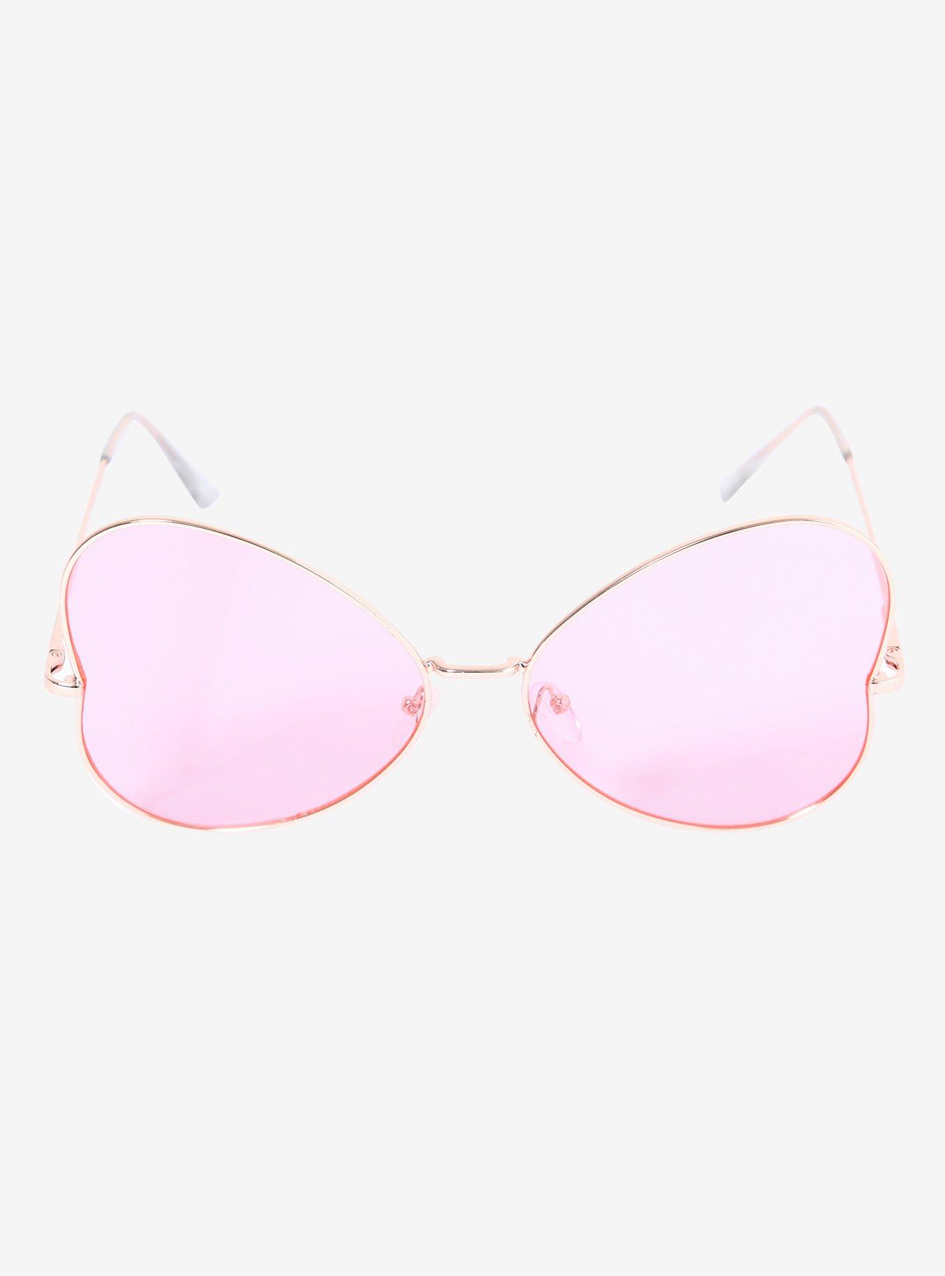 Pink Side Heart Metal Sunglasses, , alternate
