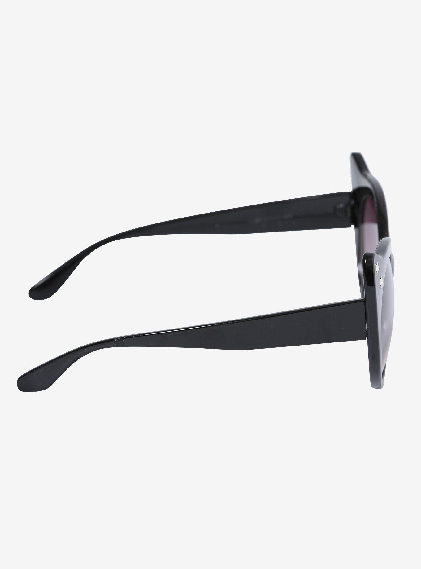 Black Round Cat Eye Star Temple Sunglasses, , alternate