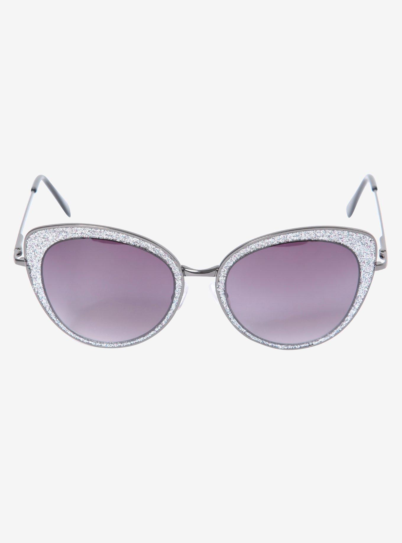 Silver Rainbow Glitter Cat Eye Sunglasses, , alternate