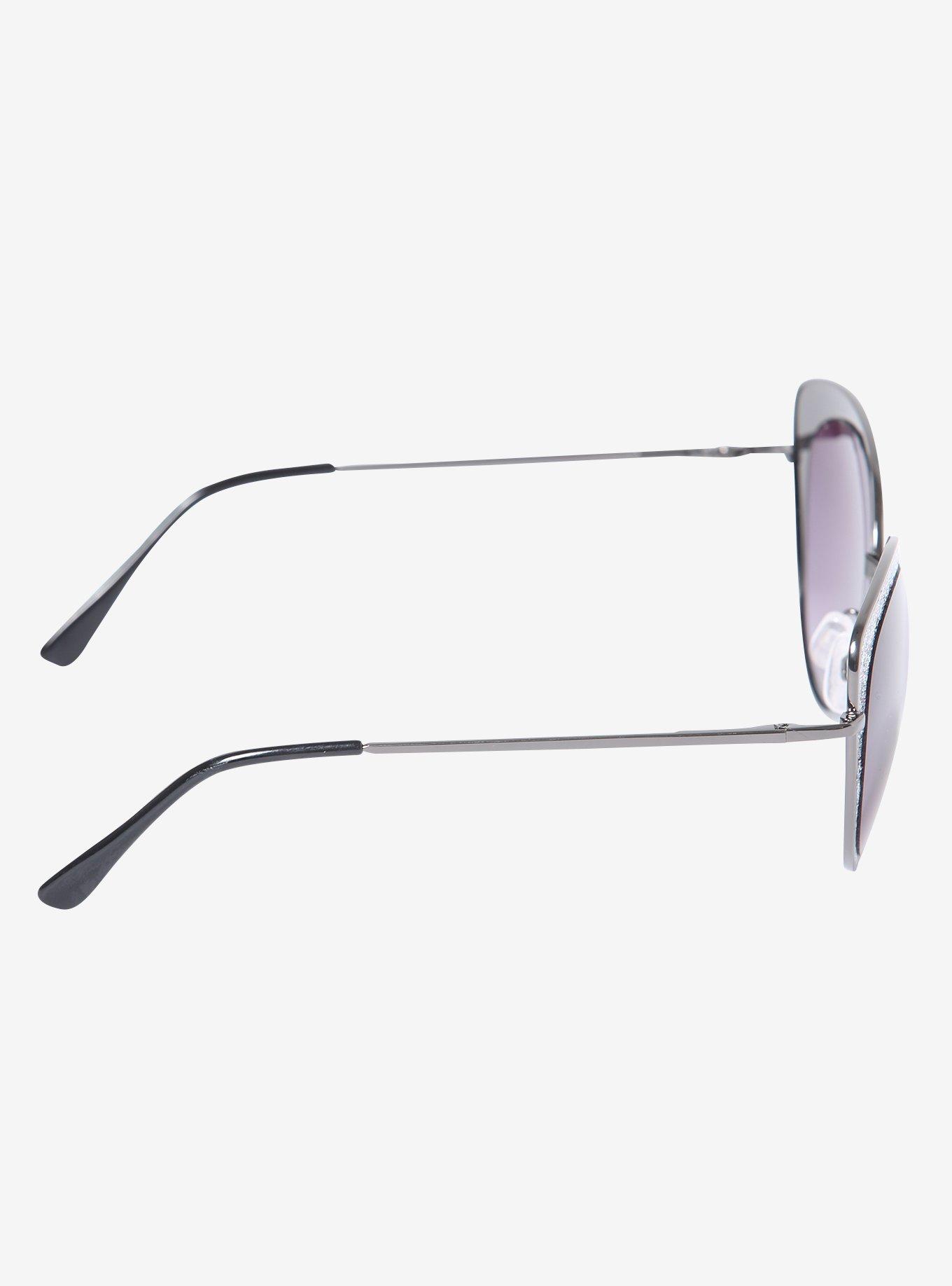 Silver Rainbow Glitter Cat Eye Sunglasses, , alternate