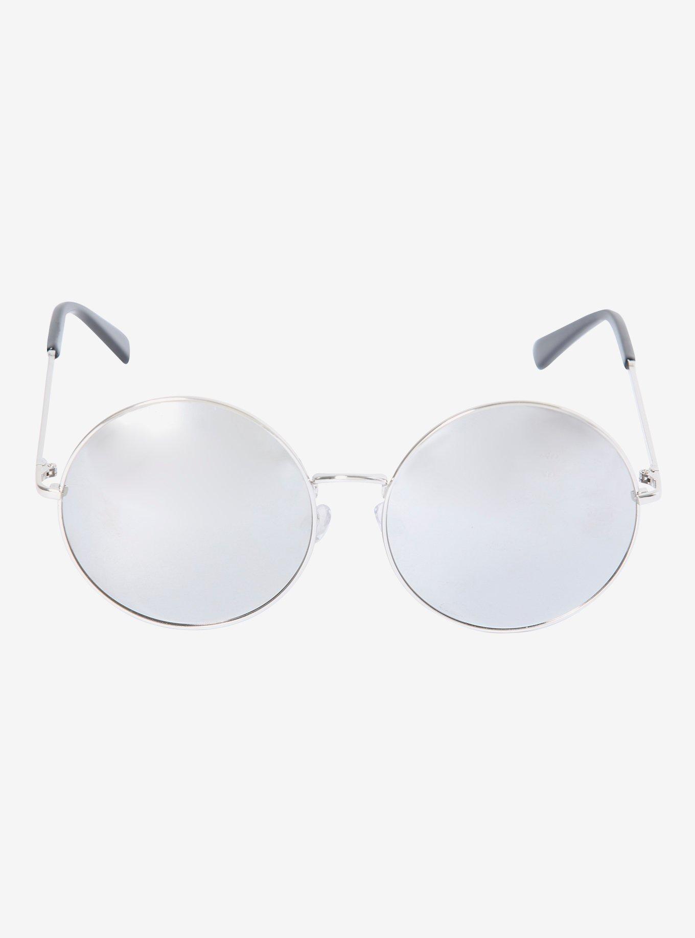 Silver Mirror Round Lens Sunglasses, , alternate