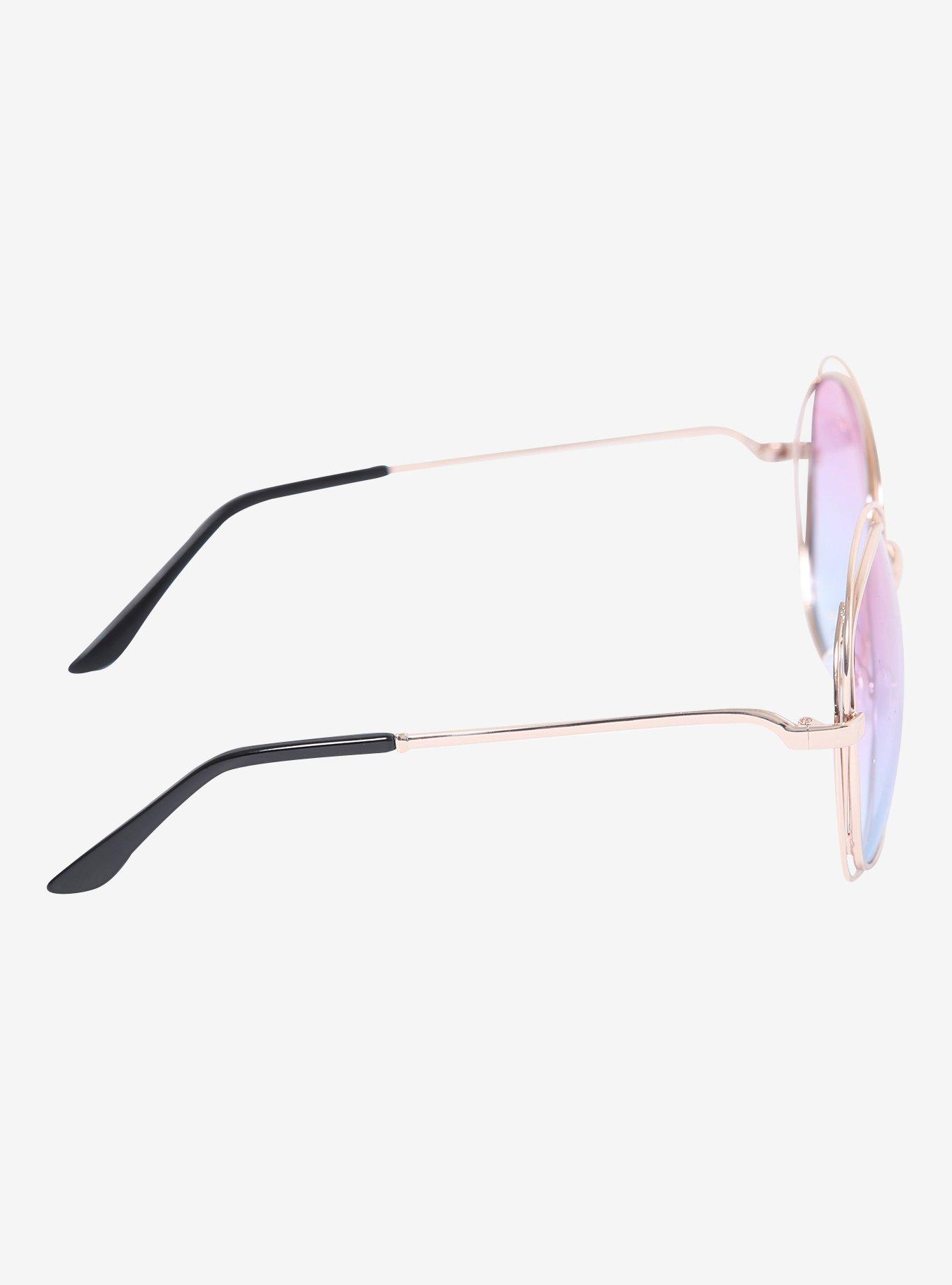 Pink & Blue Oversize Lens Gold Halo Wire Sunglasses, , alternate
