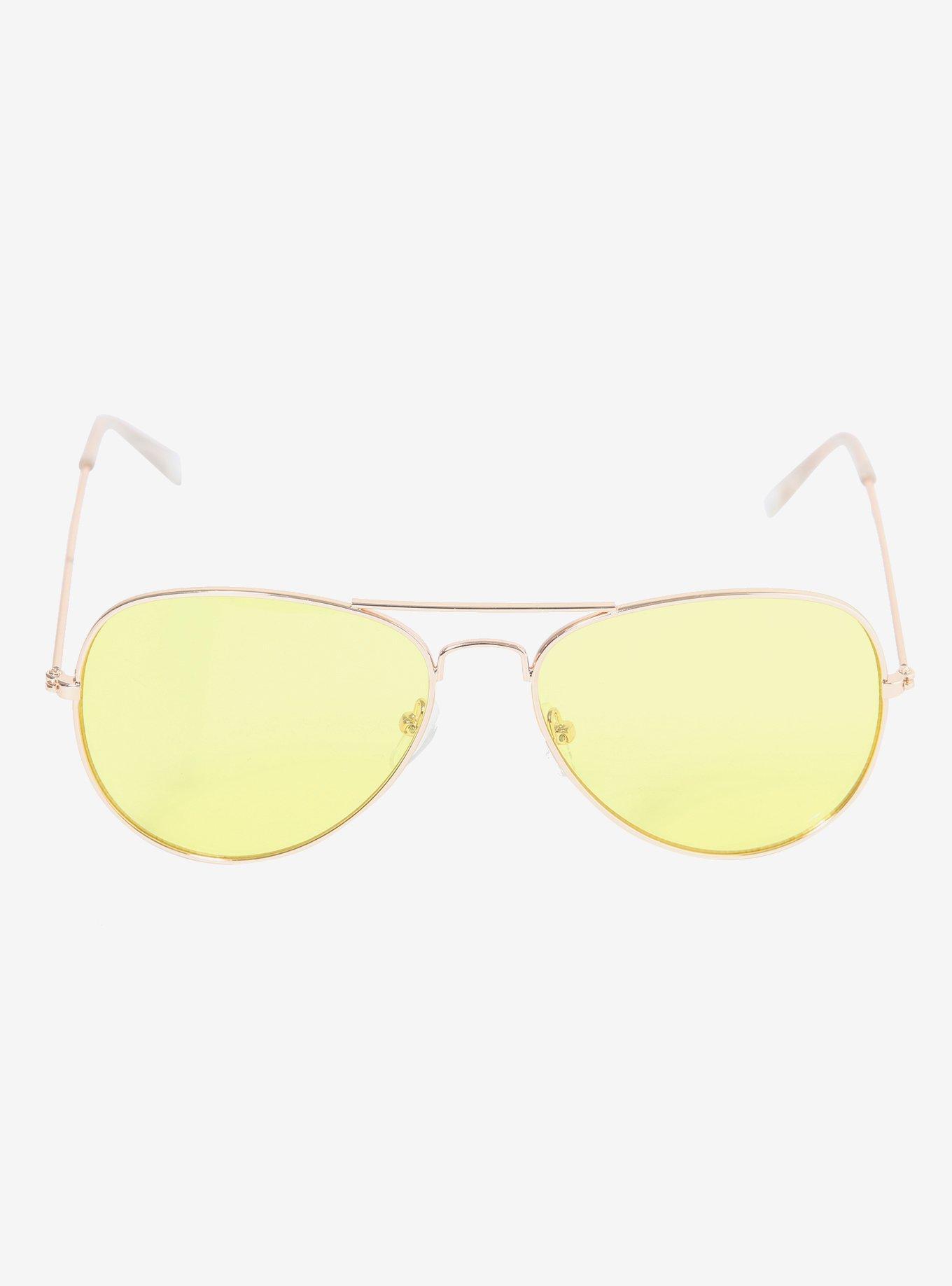 Gold Frame Yellow Lens Aviator Sunglasses, , alternate