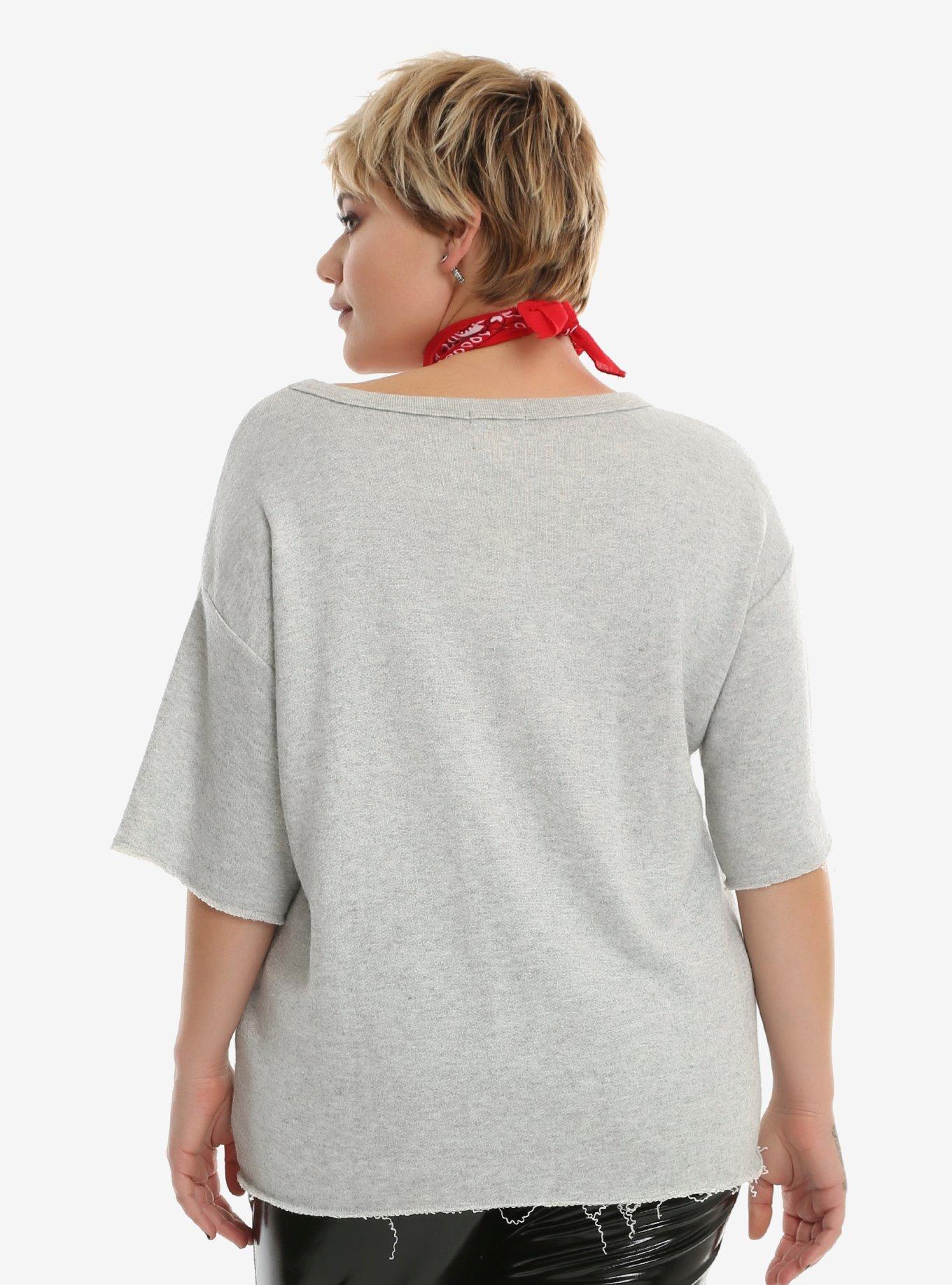 Grey Sorry Destructed Short-Sleeved Girls Sweatshirt Plus Size, , alternate