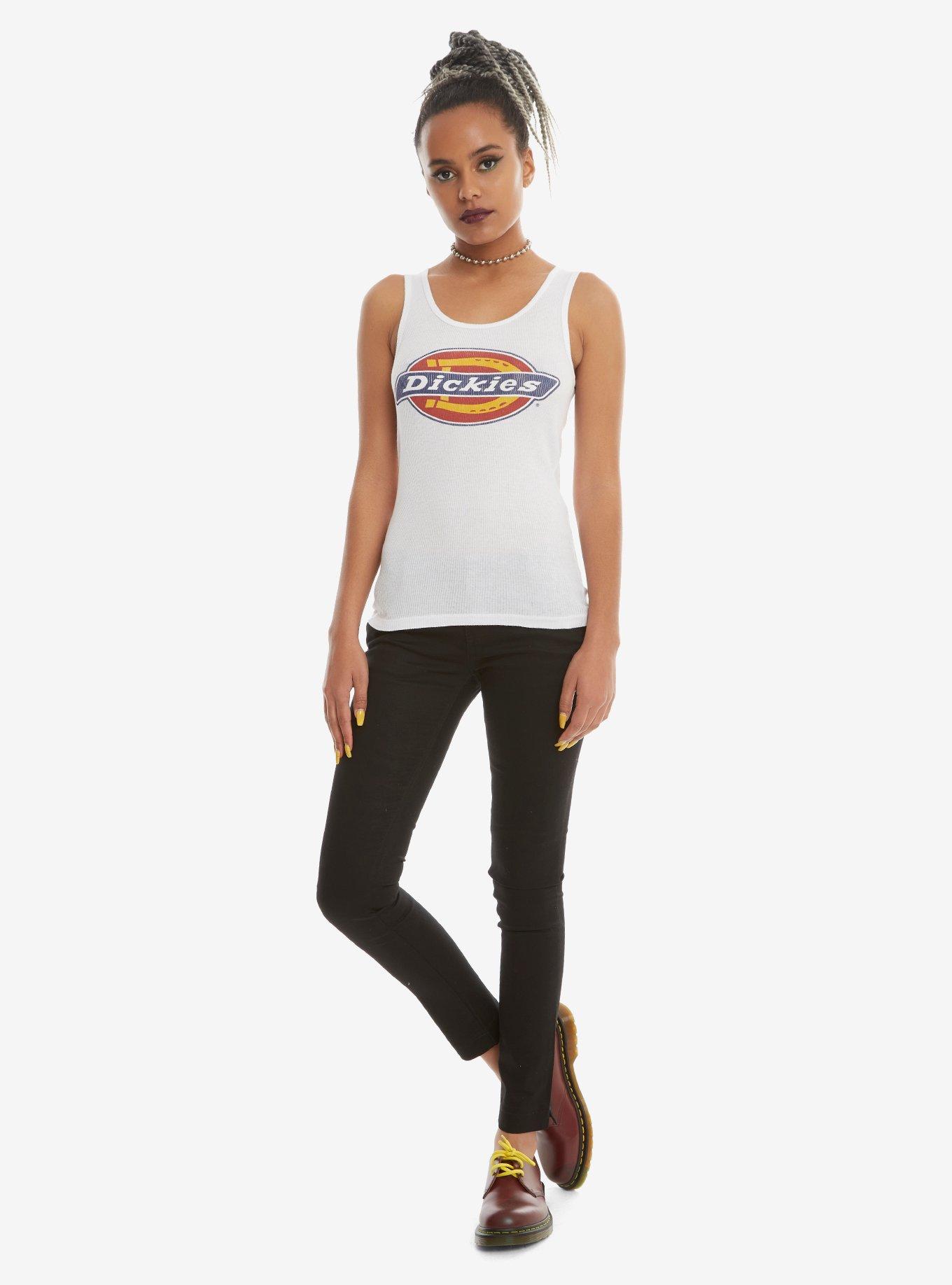 Dickies White Ribbed Girls Logo Tank Top, , alternate