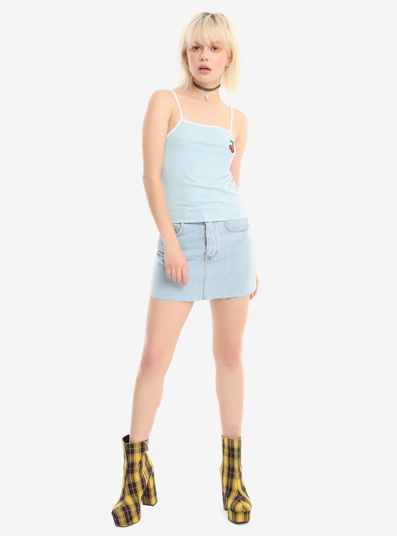 Baby Blue Embroidered Cherry Girls Camisole, , alternate