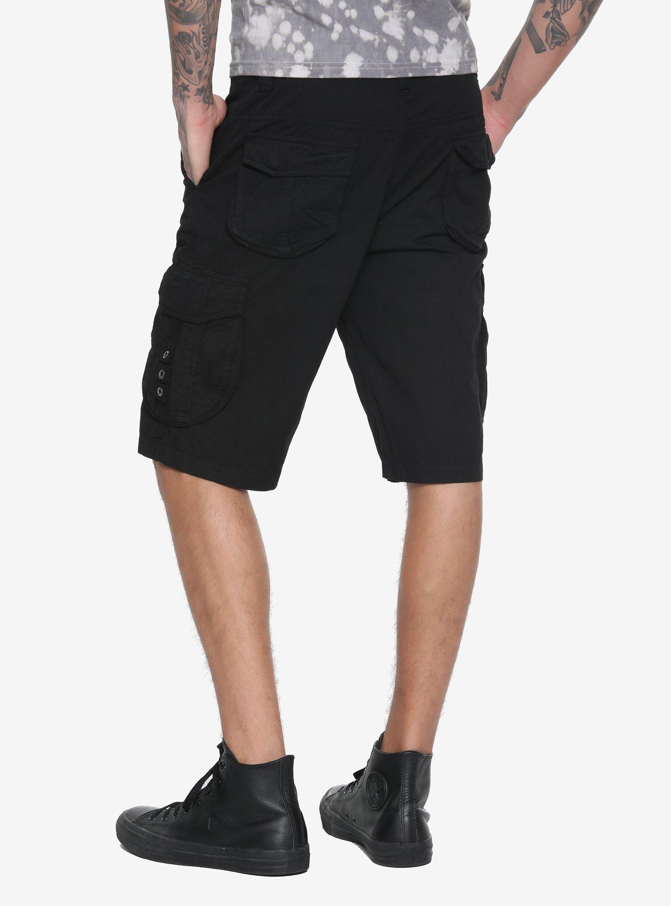 XXX RUDE Black Cargo Shorts, , alternate
