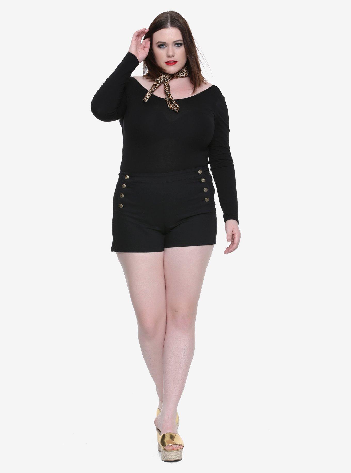 Blackheart Black High-Waisted Sailor Shorts Plus Size, , alternate