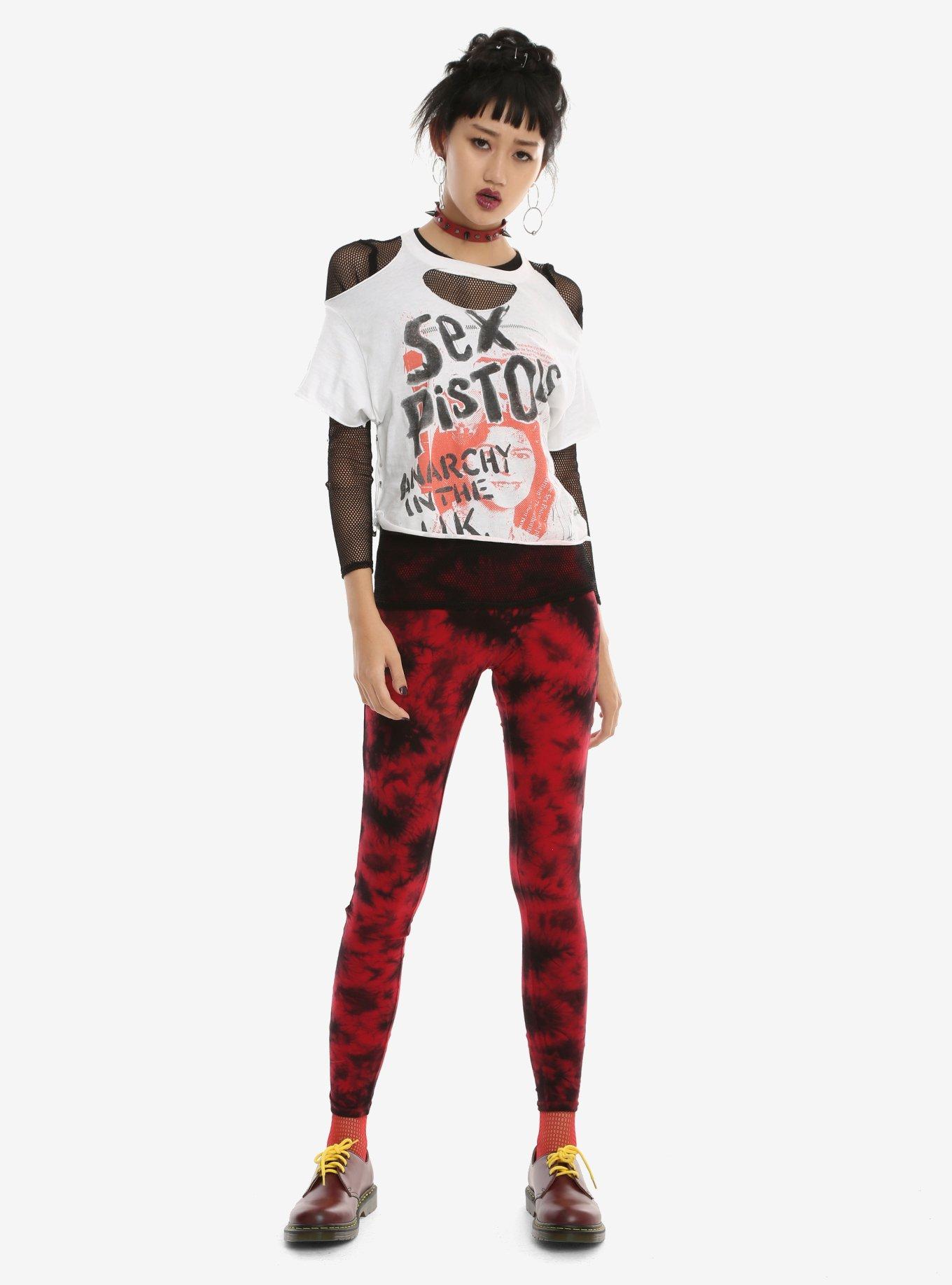 Blackheart Red & Black Tie-Dye Leggings, , alternate