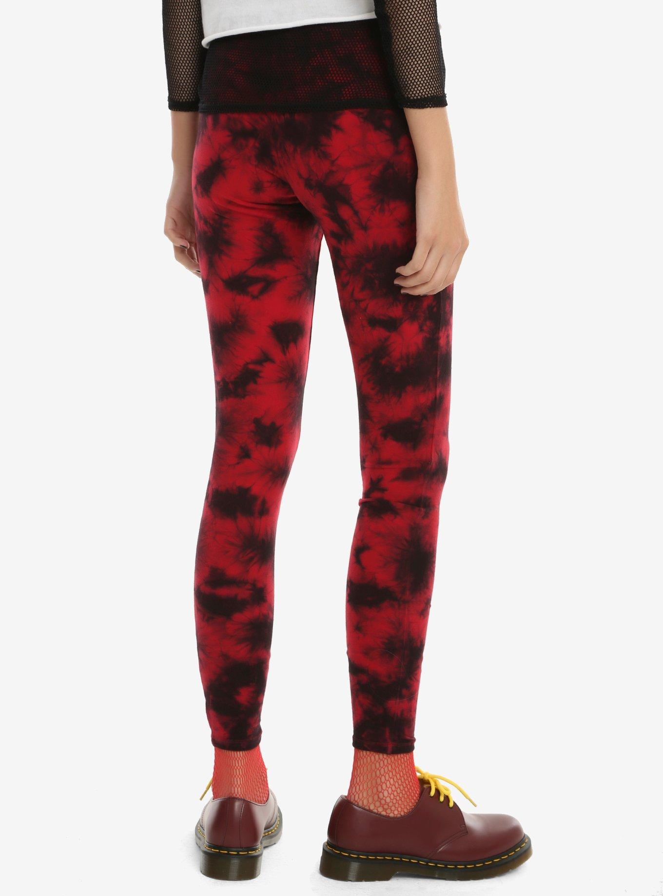 Blackheart Red & Black Tie-Dye Leggings, , alternate