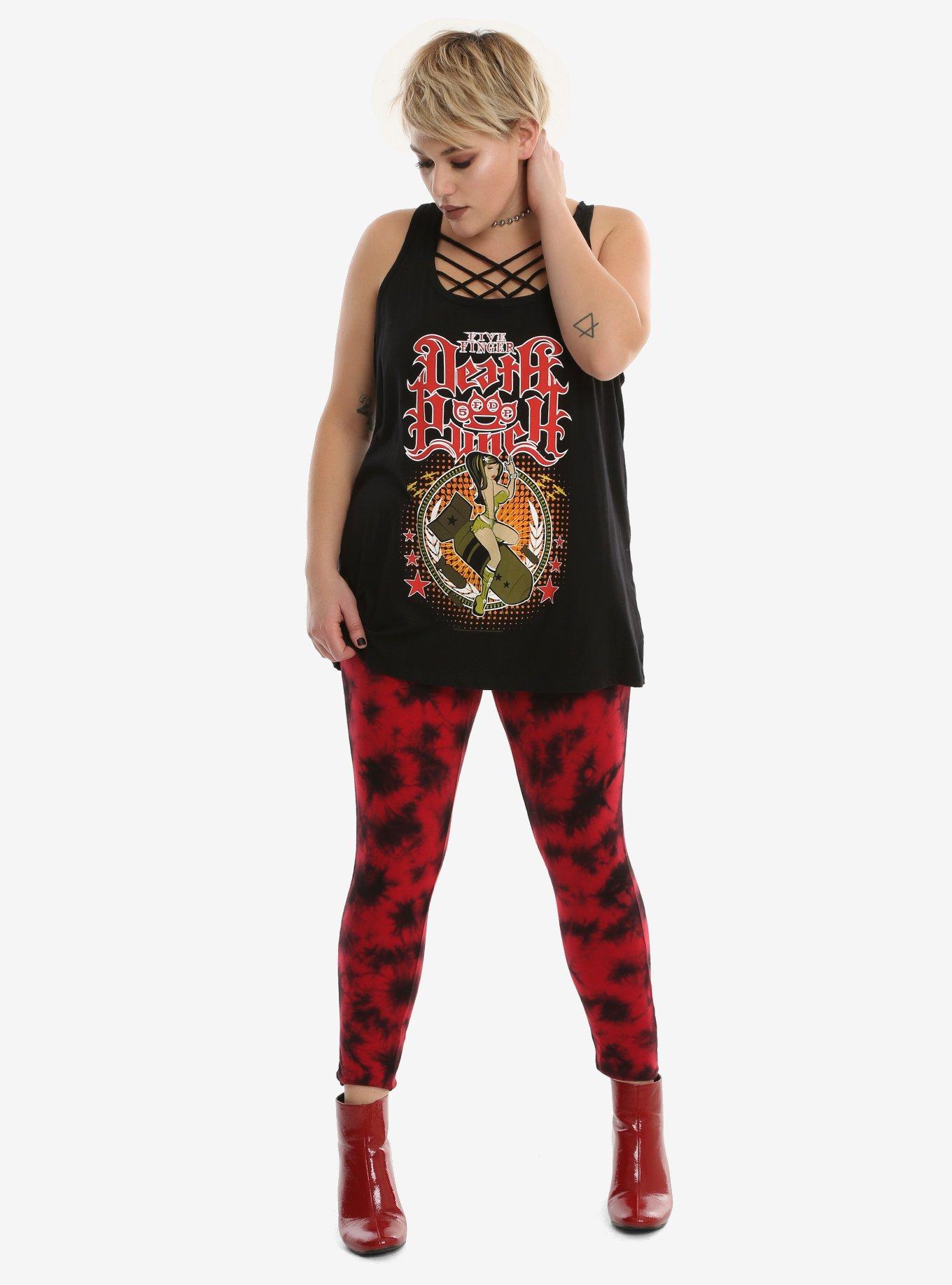 Blackheart Red & Black Tie-Dye Leggings Plus Size, , alternate