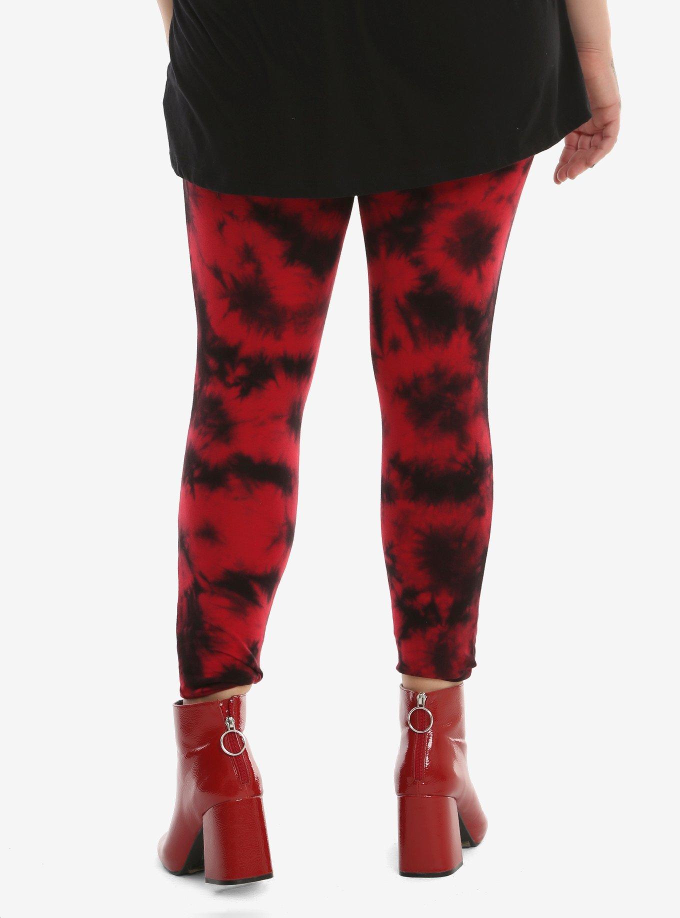 Blackheart Red & Black Tie-Dye Leggings Plus Size, , alternate