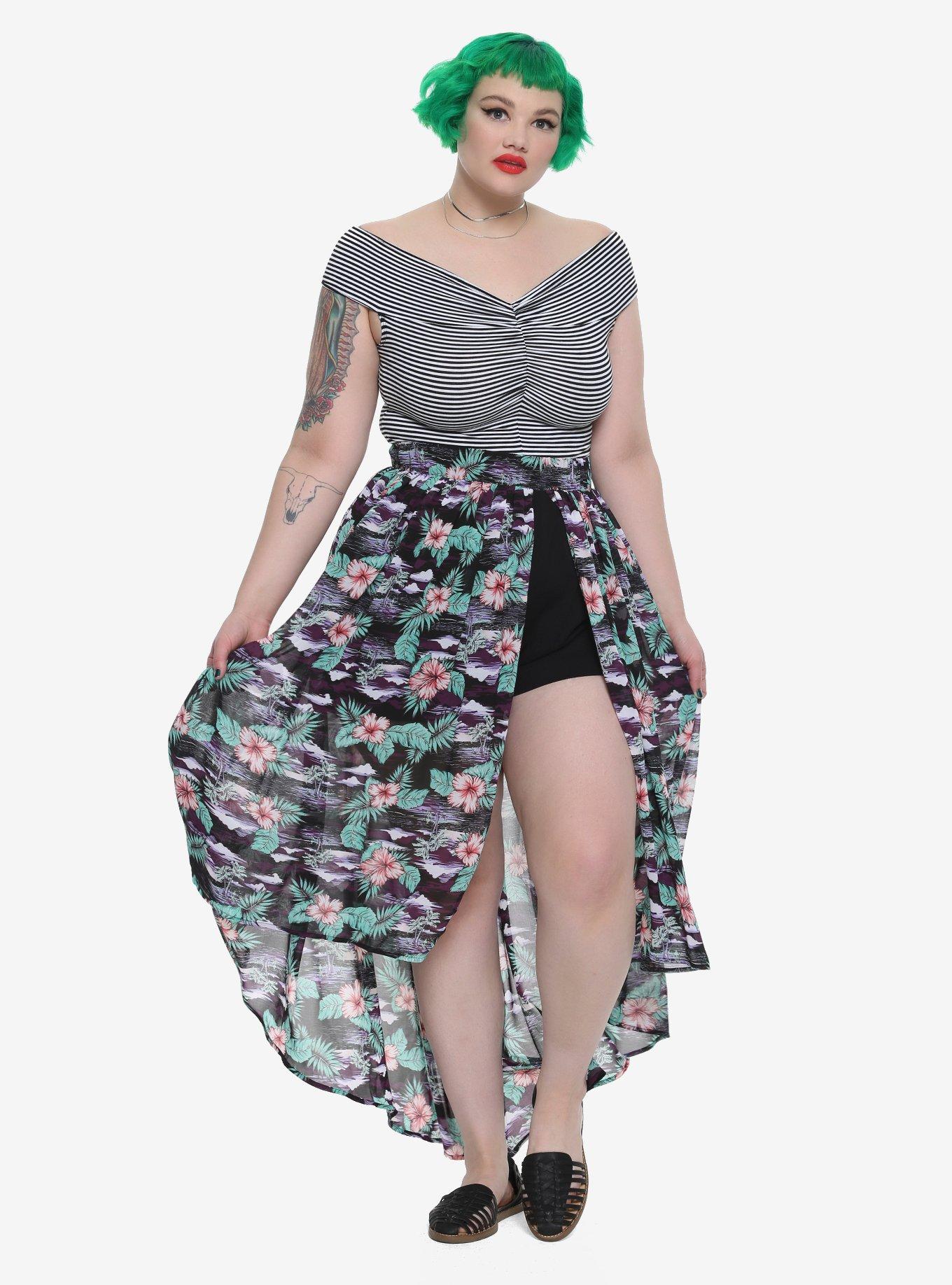 Tropical Maxi Skirt & Short Set Plus Size, , alternate