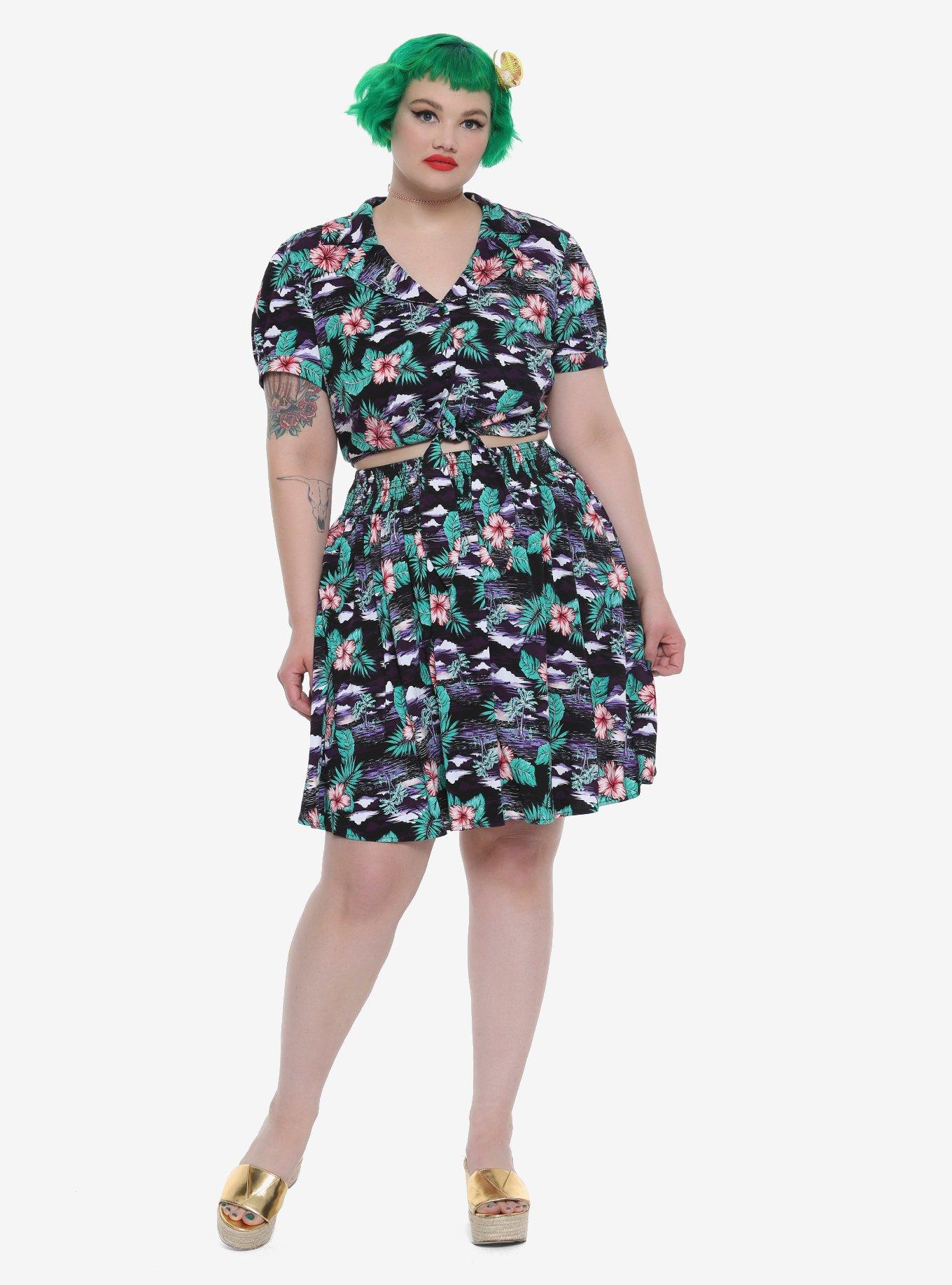 Tropical Print Skirt Plus Size, , alternate