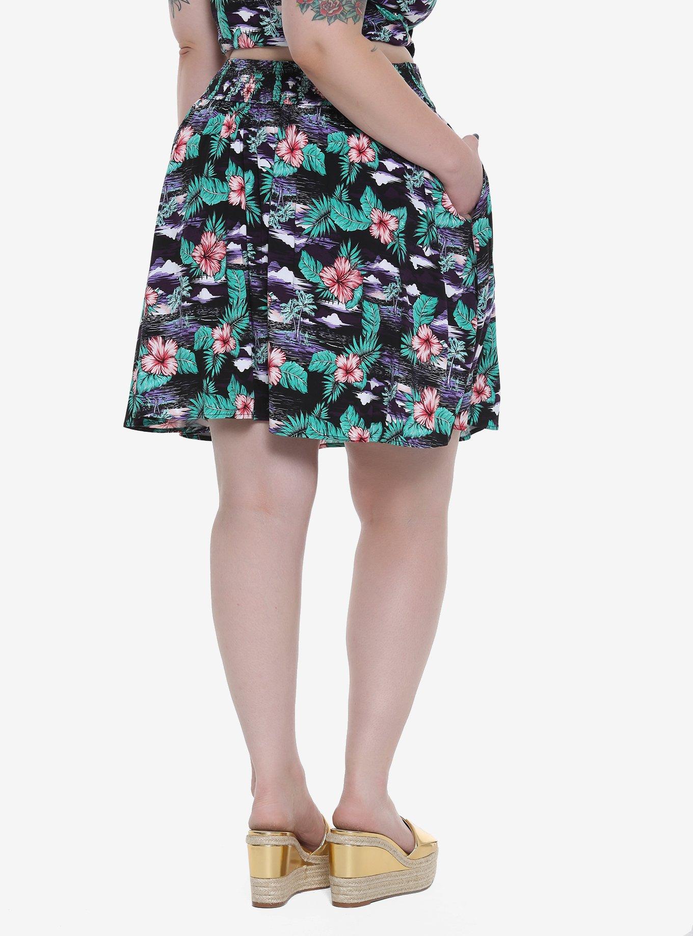 Tropical Print Skirt Plus Size, , alternate