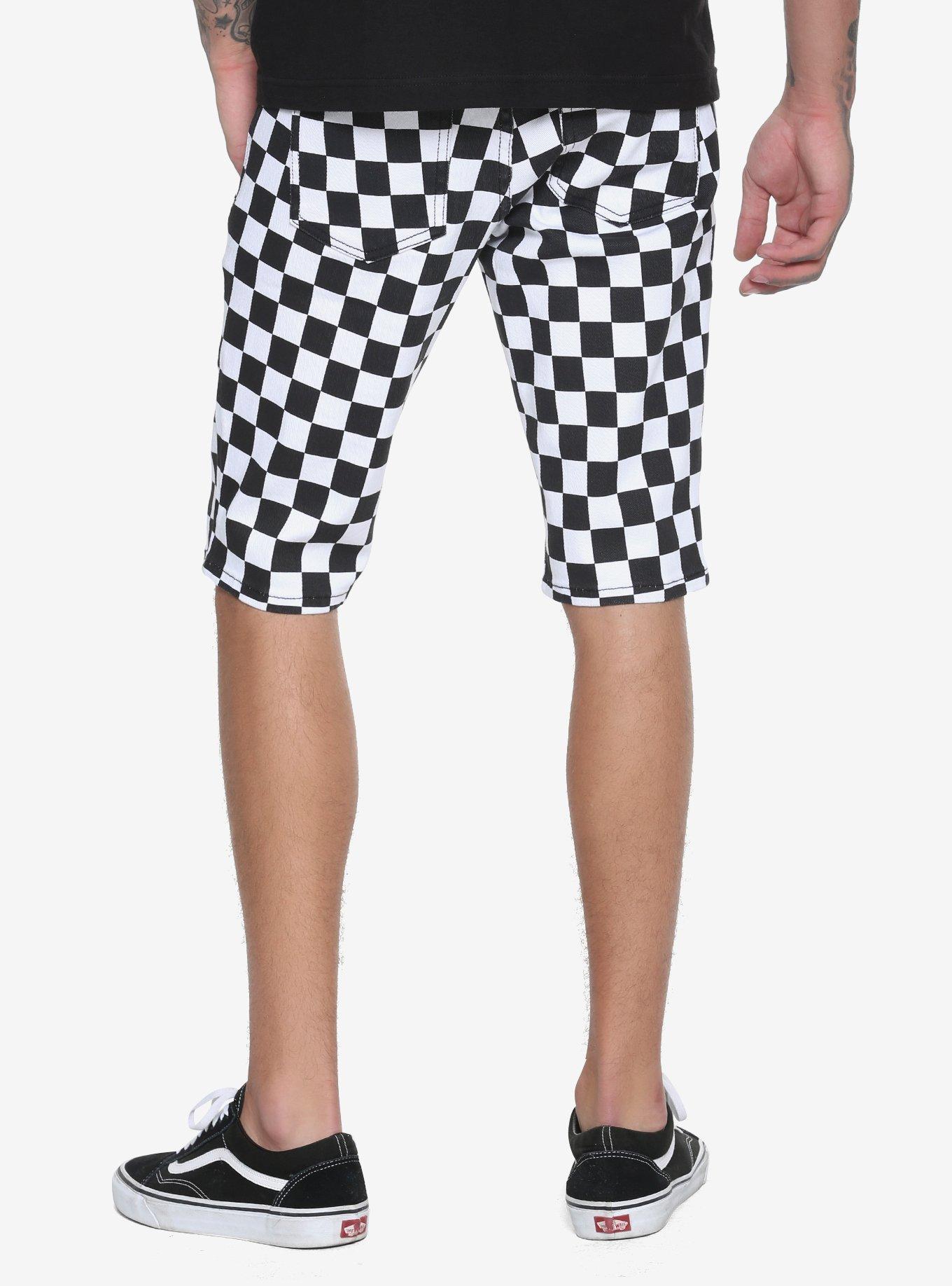 XXX RUDE Black & White Checkered Skinny Shorts, , alternate