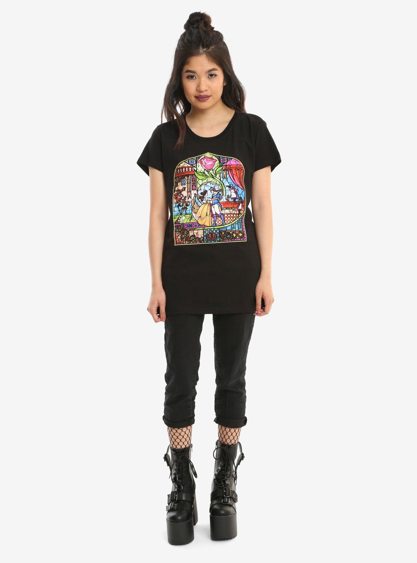 Disney Beauty And The Beast Stained Glass Girls T-Shirt, BLACK, alternate