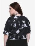 Black & White Tie-Dye Hook & Eye Strap Girls Crop Top Plus Size, BLACK, alternate