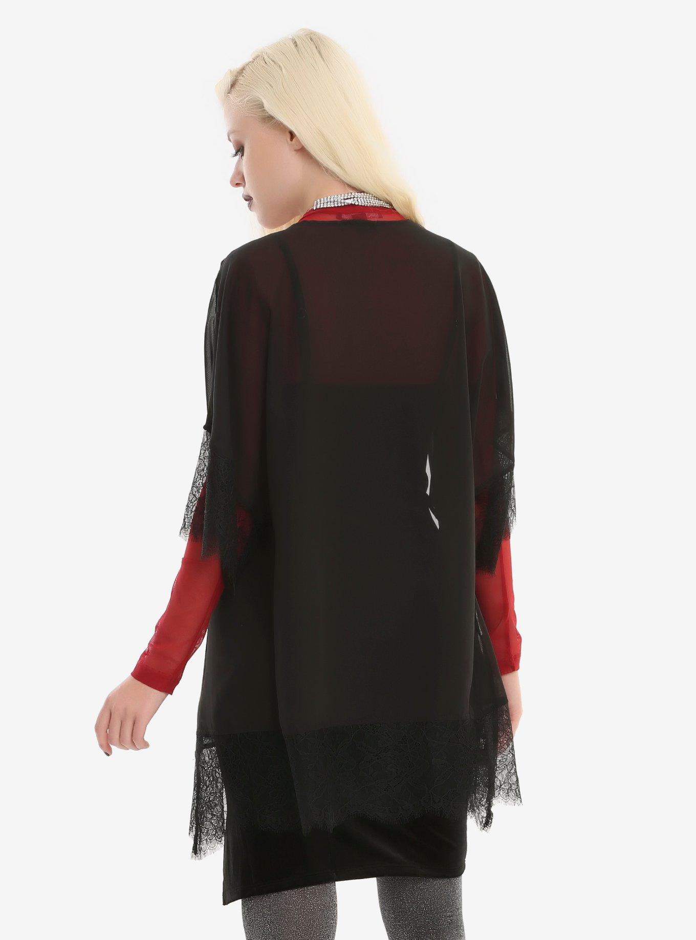 Black Chiffon Eyelash Trim Kimono, , alternate