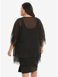 Black Chiffon Eyelash Trim Kimono Plus Size, , alternate