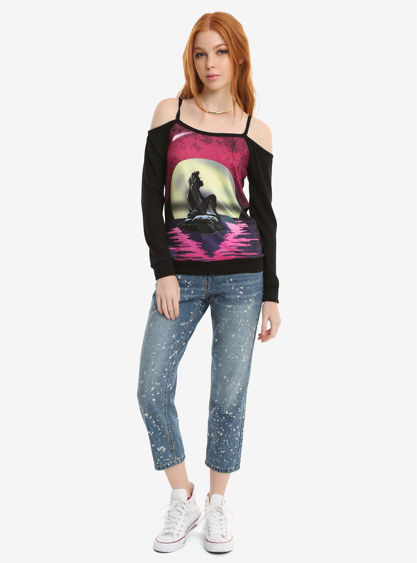 Disney The Little Mermaid Ariel Silhouette Cold Shoulder Long-Sleeved Top, , alternate