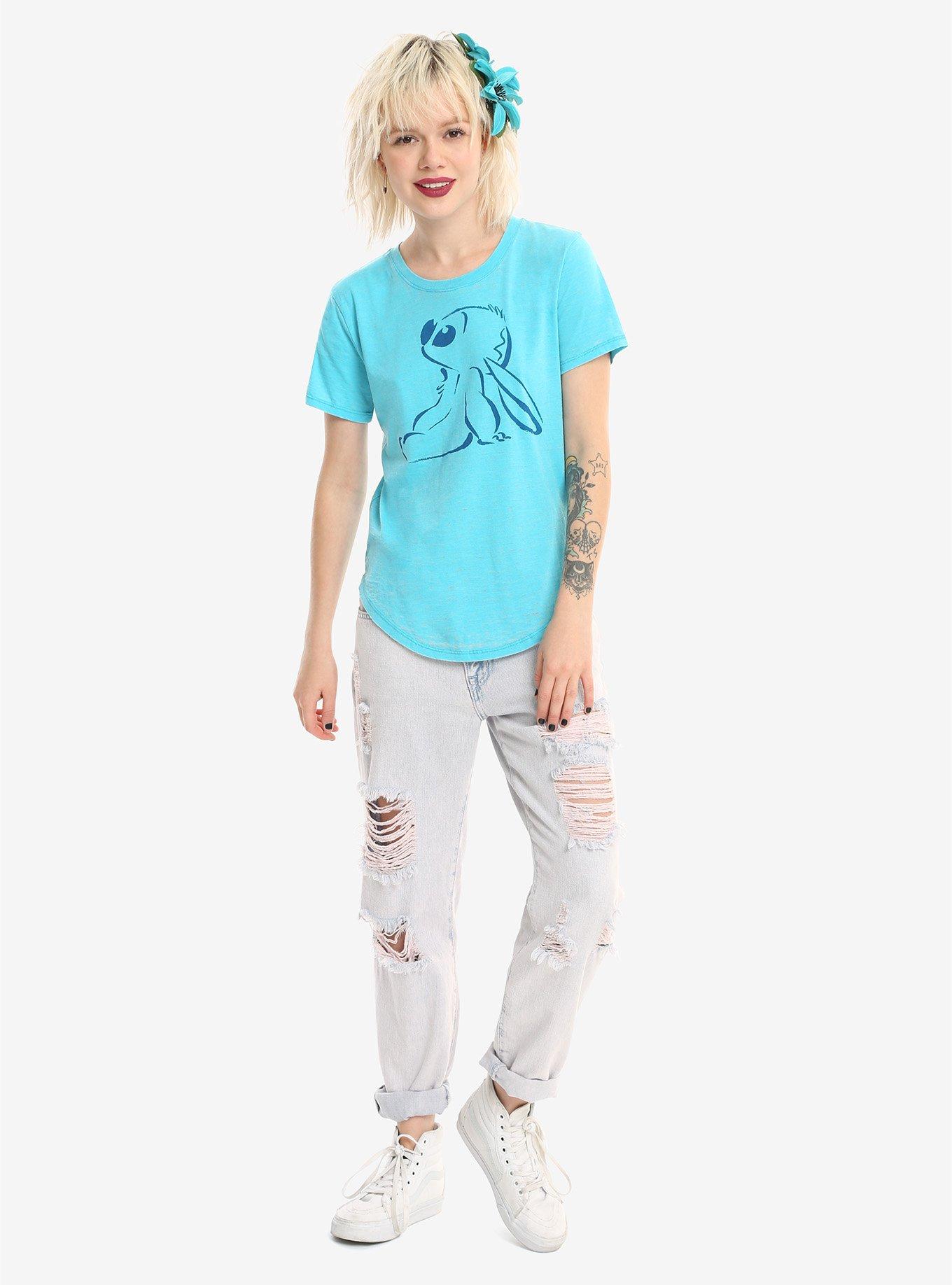 Disney Lilo & Stitch Line Art Girls Hi-Low T-Shirt, BLUE, alternate