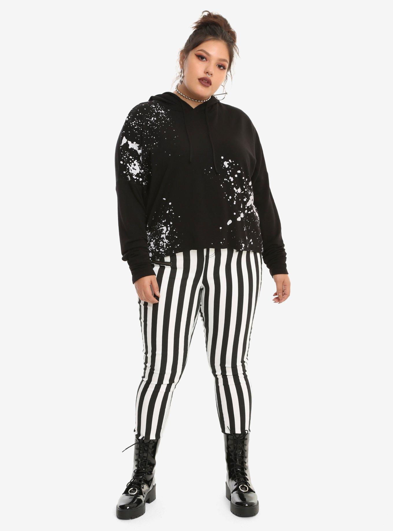 Black & White Splatter Girls Crop Hoodie Plus Size, , alternate
