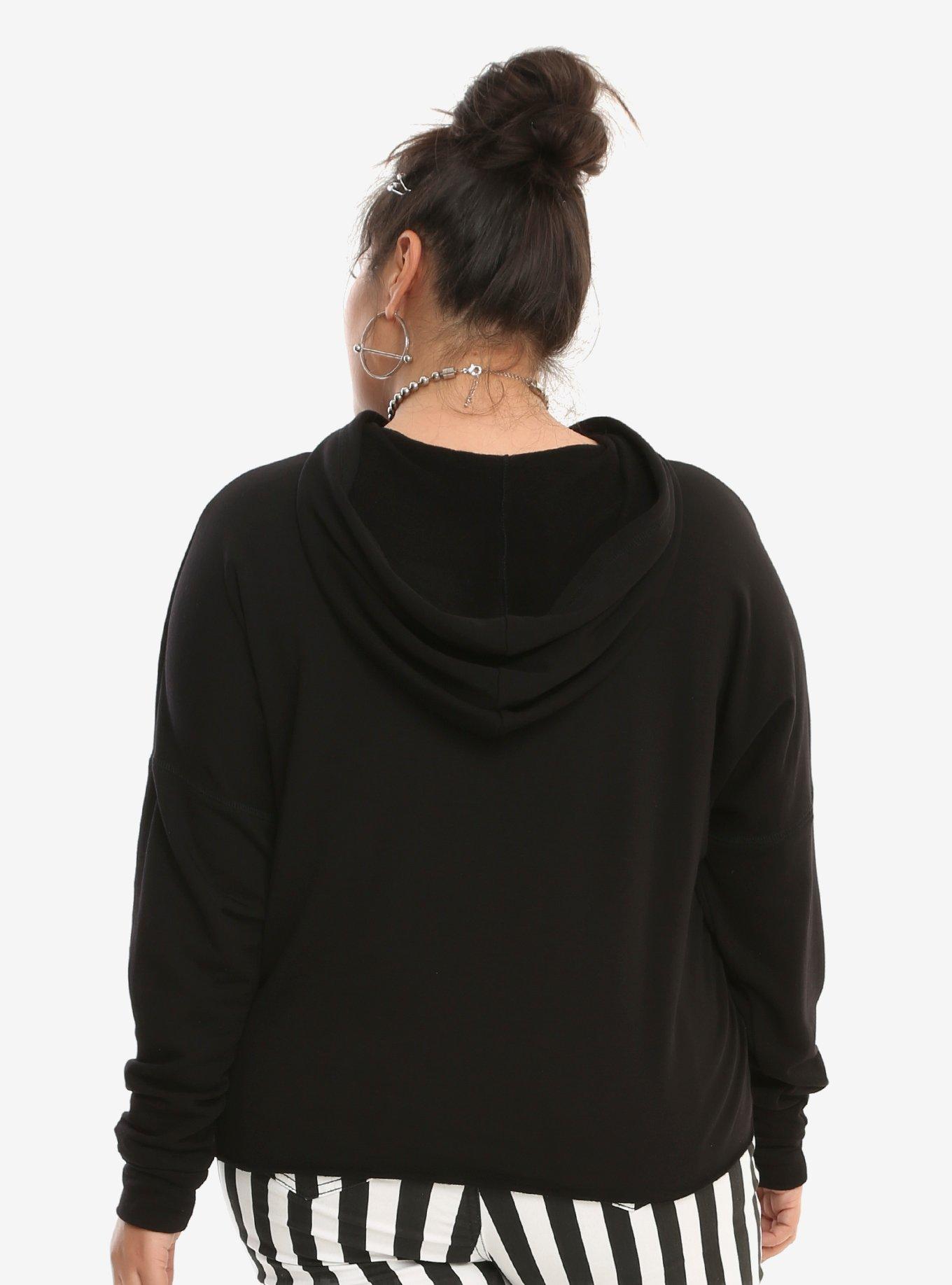 Black & White Splatter Girls Crop Hoodie Plus Size, , alternate