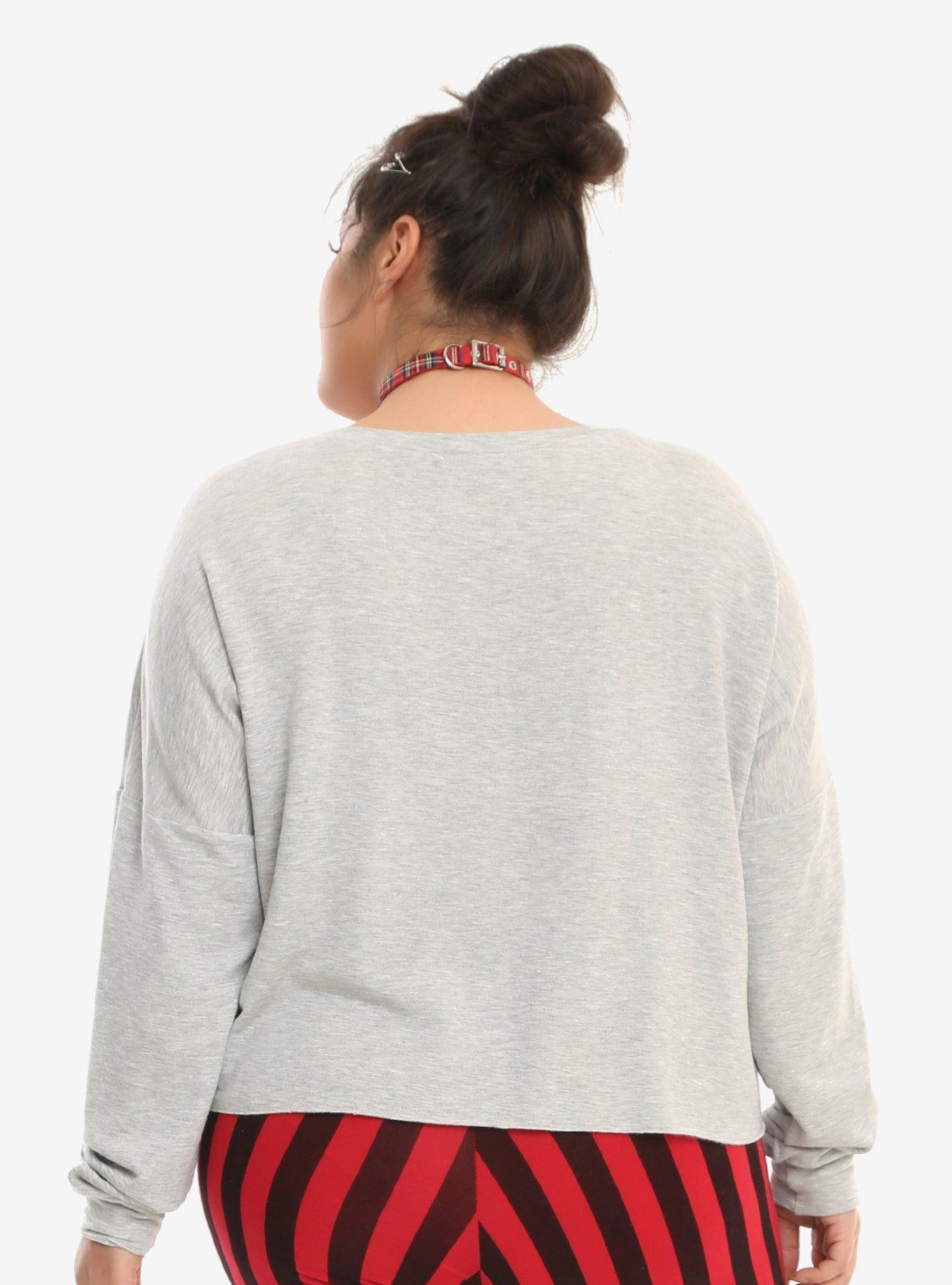 Heather Grey Destructed Girls Crop Sweatshirt Plus Size, , alternate