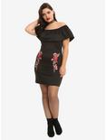 Embroidered Roses Off-The-Shoulder Flounce Dress Plus Size, , alternate
