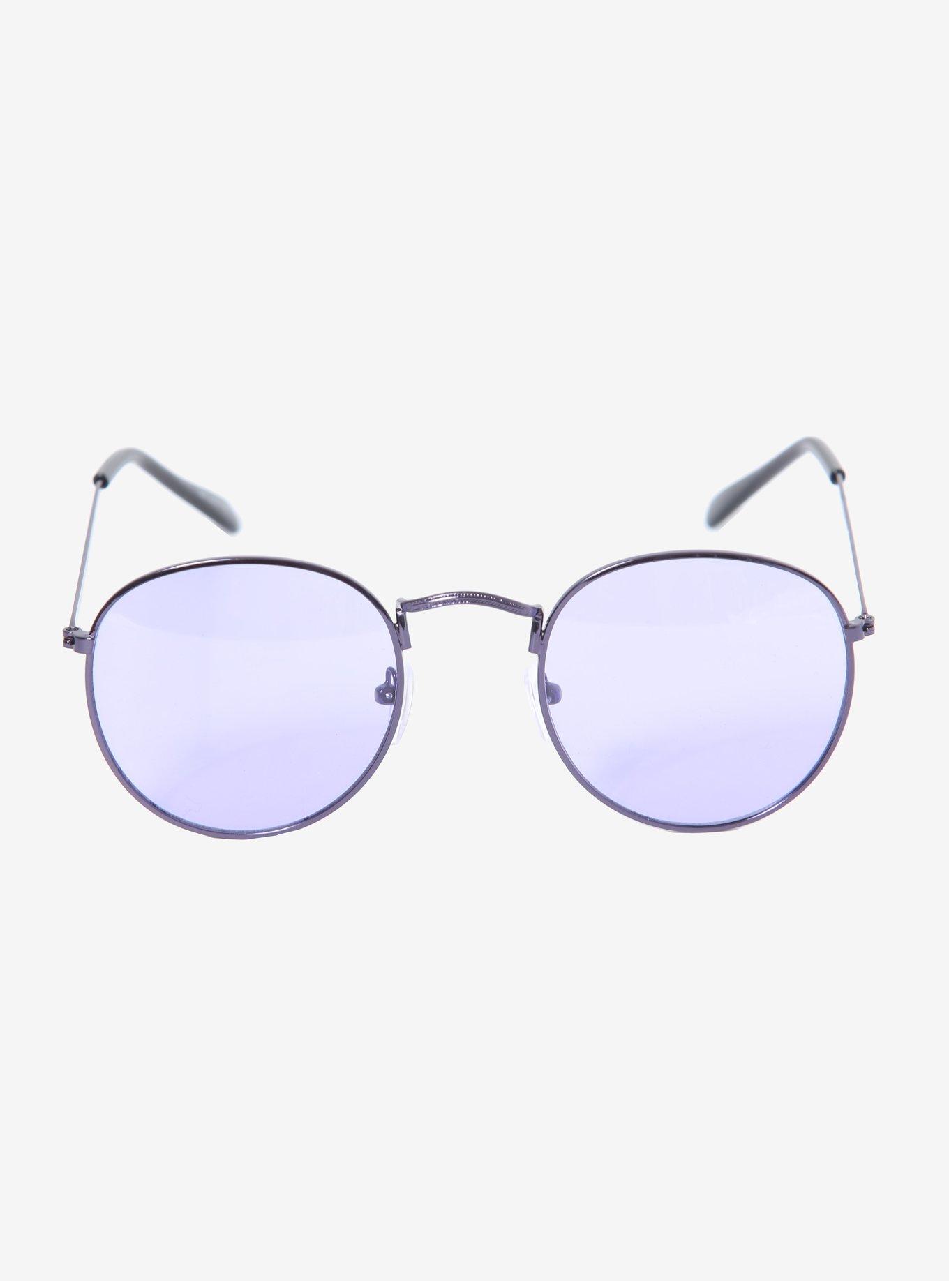 Purple Metal Round Lens Sunglasses, , alternate