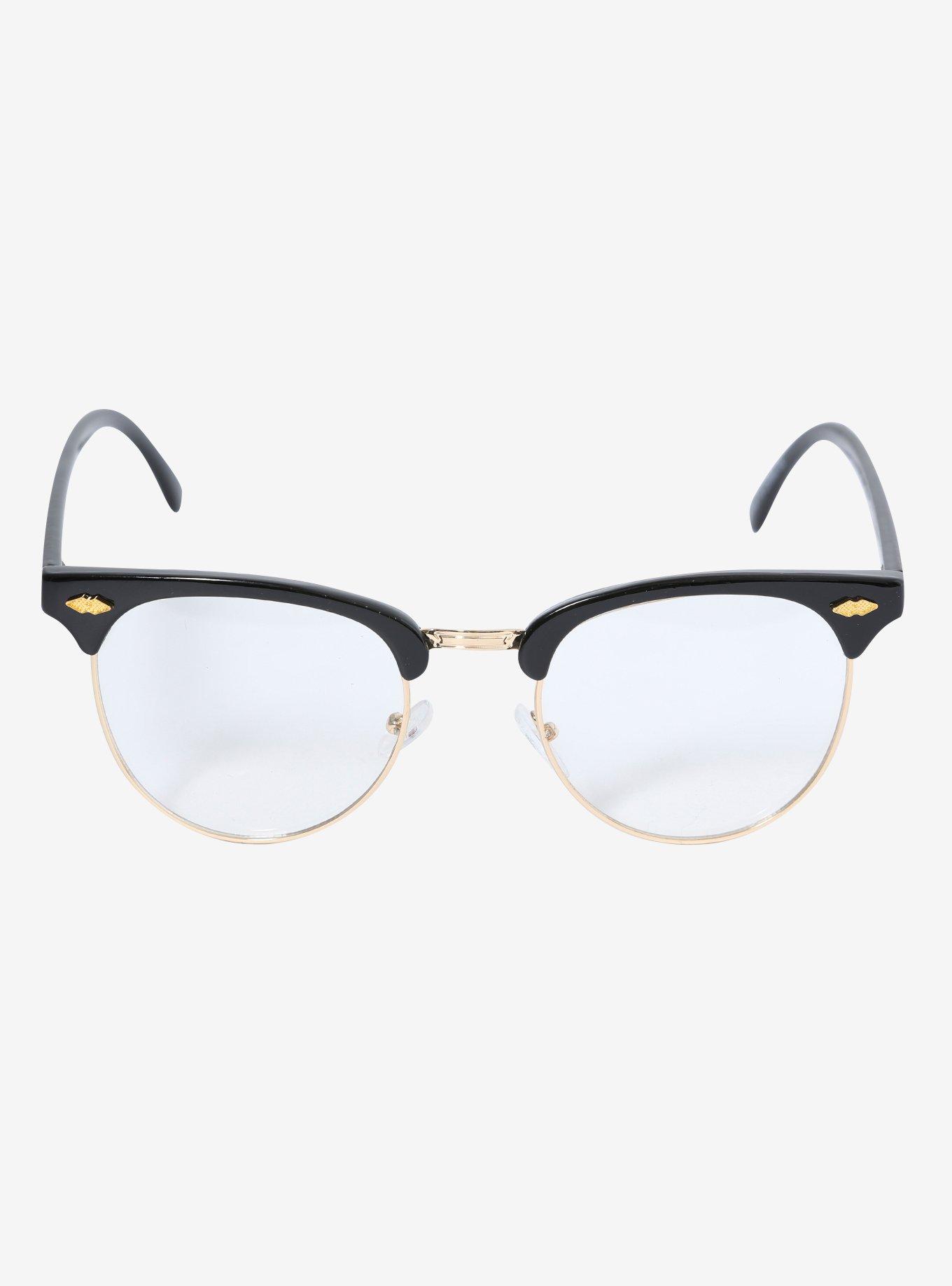 Black & Gold Half-Rim Clear Lens Glasses, , alternate