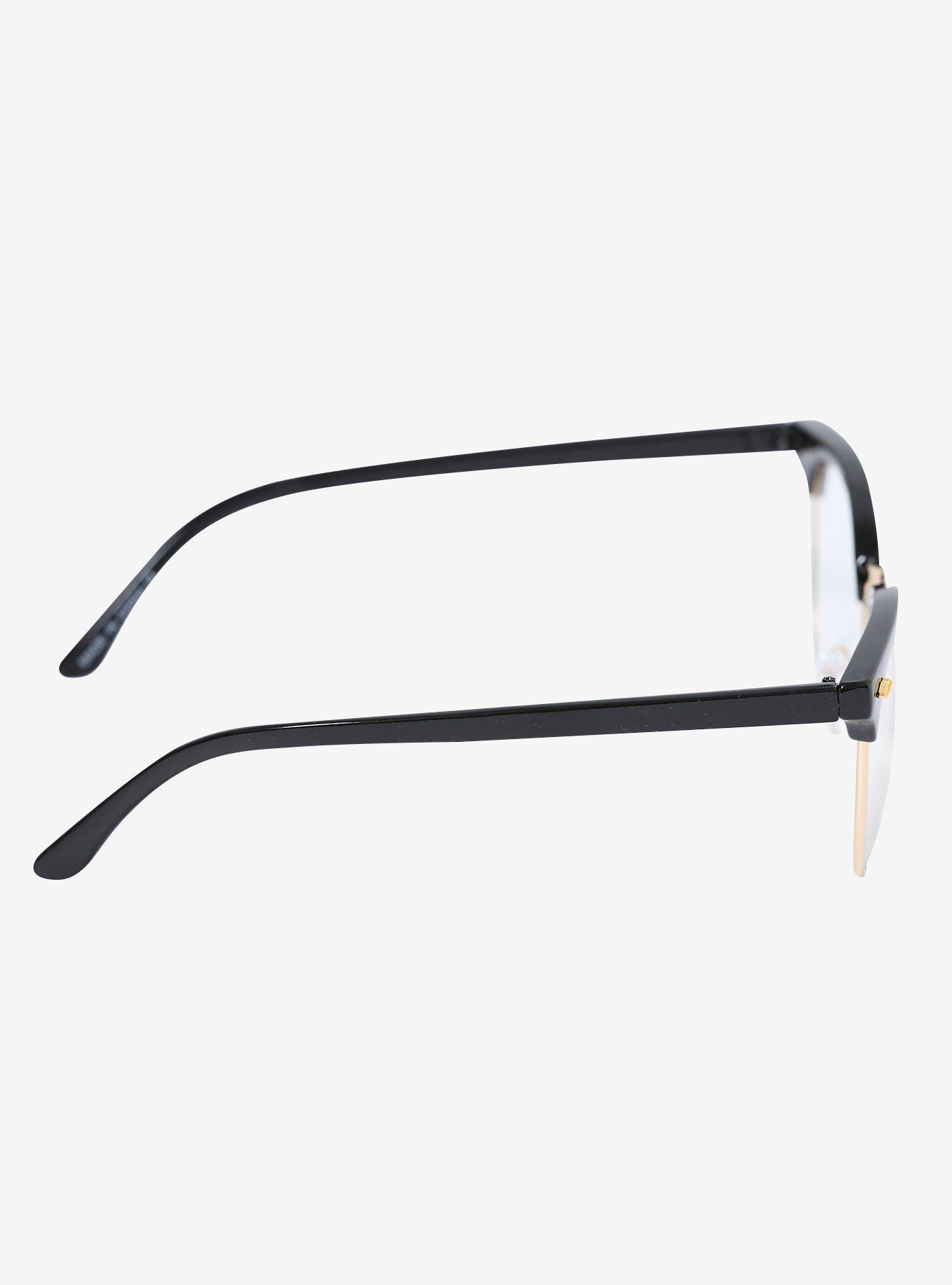 Black & Gold Half-Rim Clear Lens Glasses, , alternate