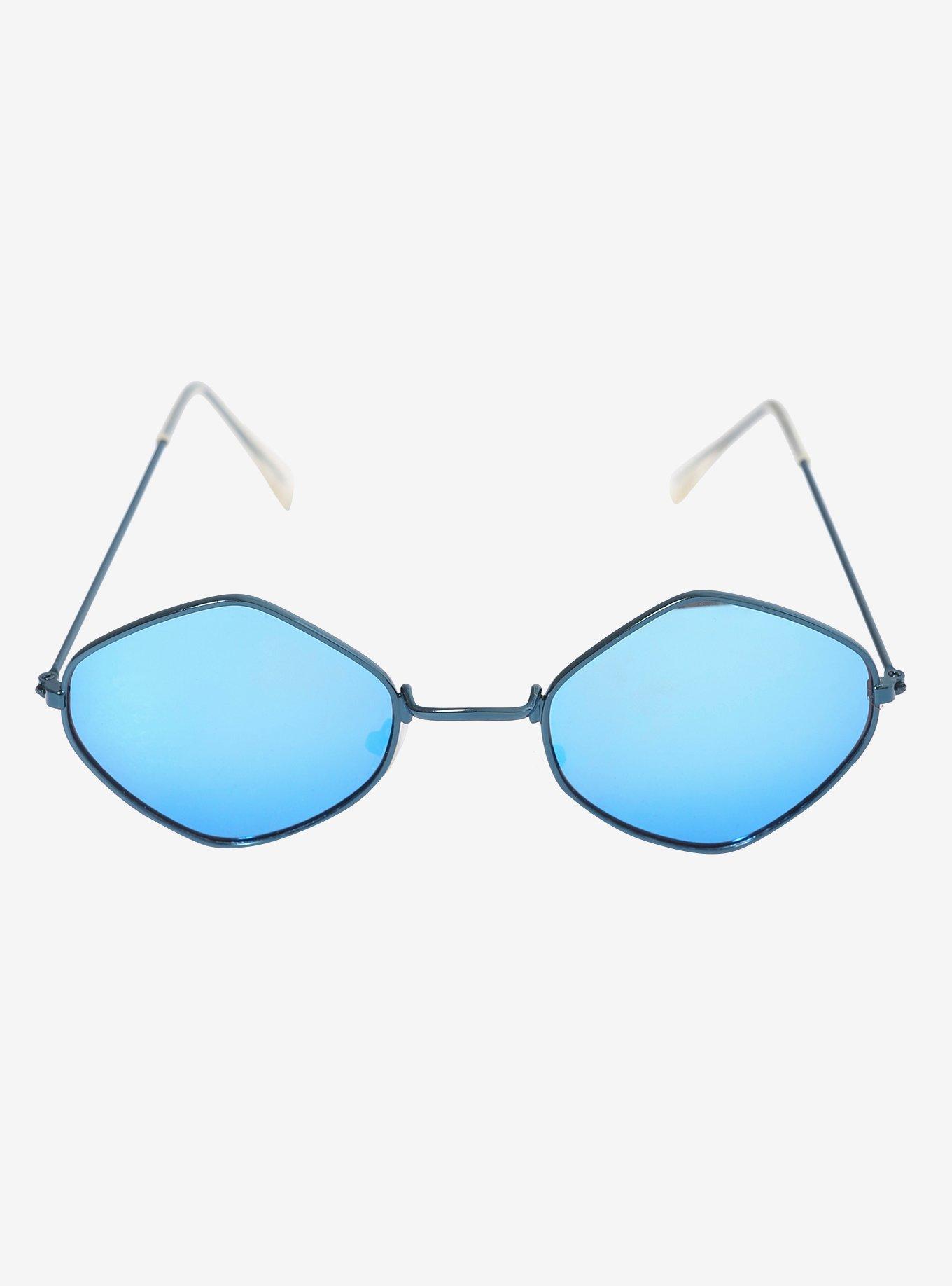 Blue Small Diamond Wire Frame Sunglasses, , alternate