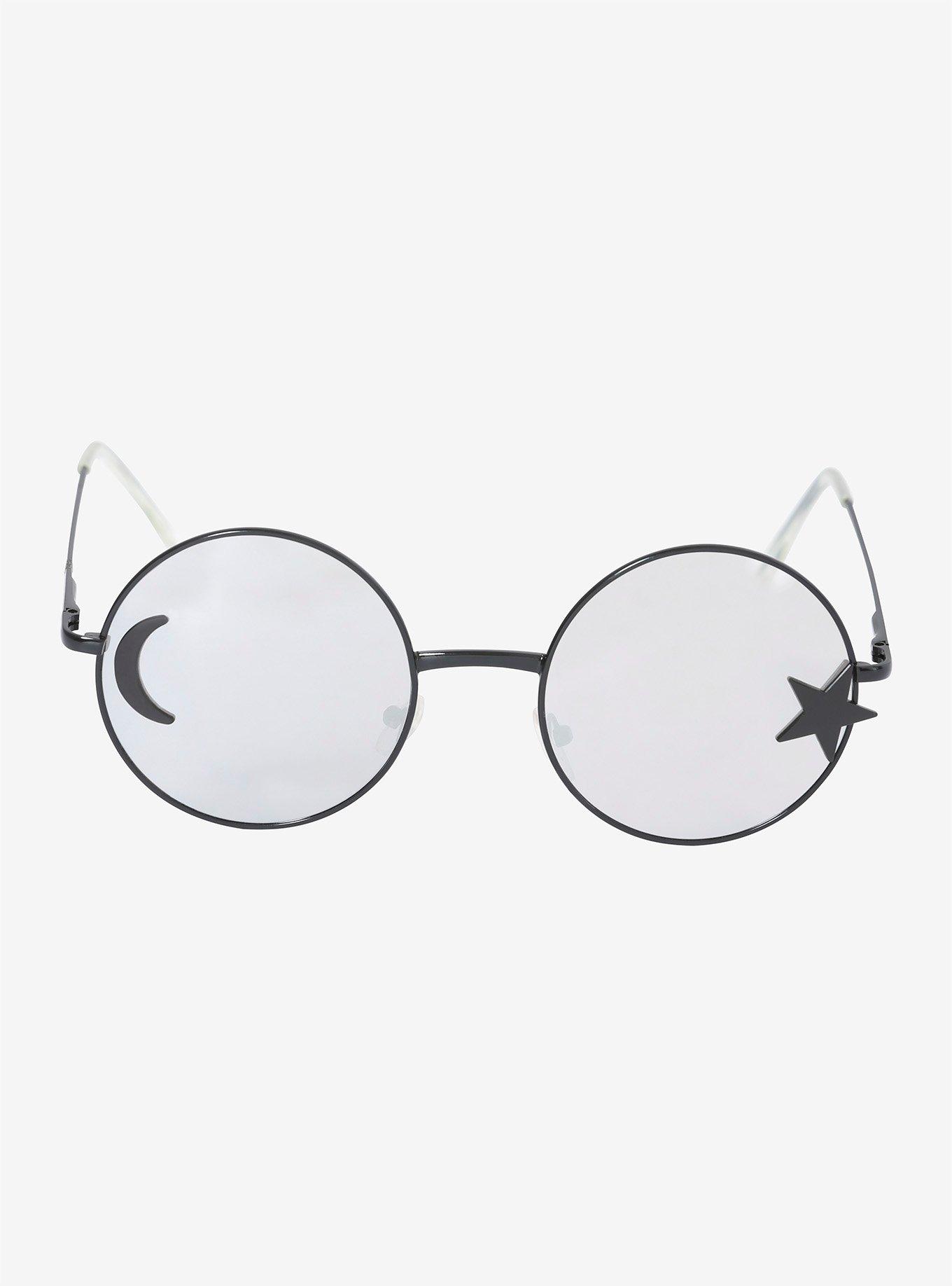 Black Moon & Stars Silver Lens Round Sunglasses, , alternate