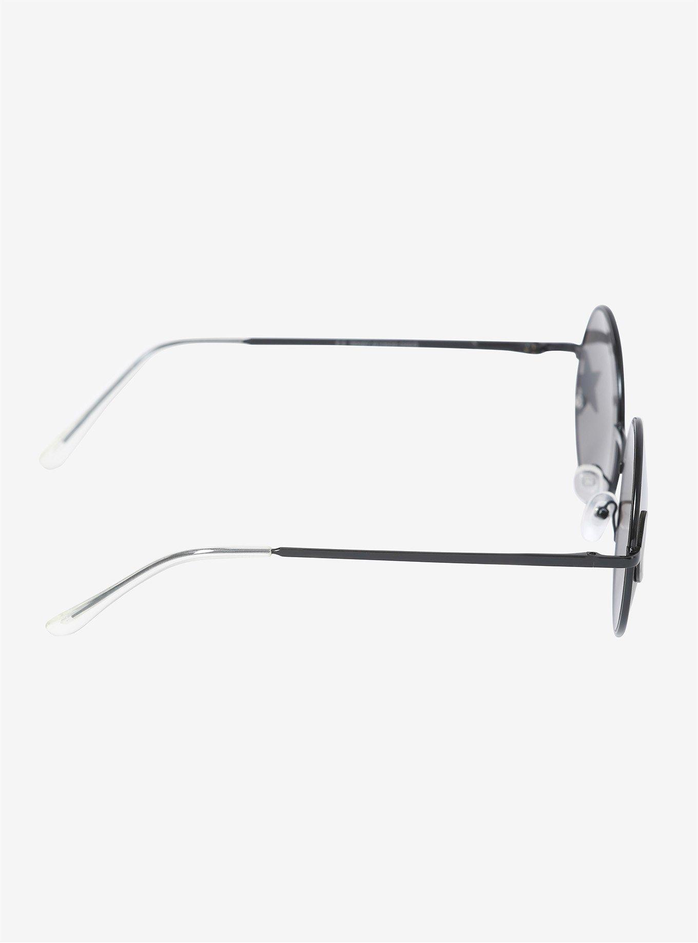 Black Moon & Stars Silver Lens Round Sunglasses, , alternate