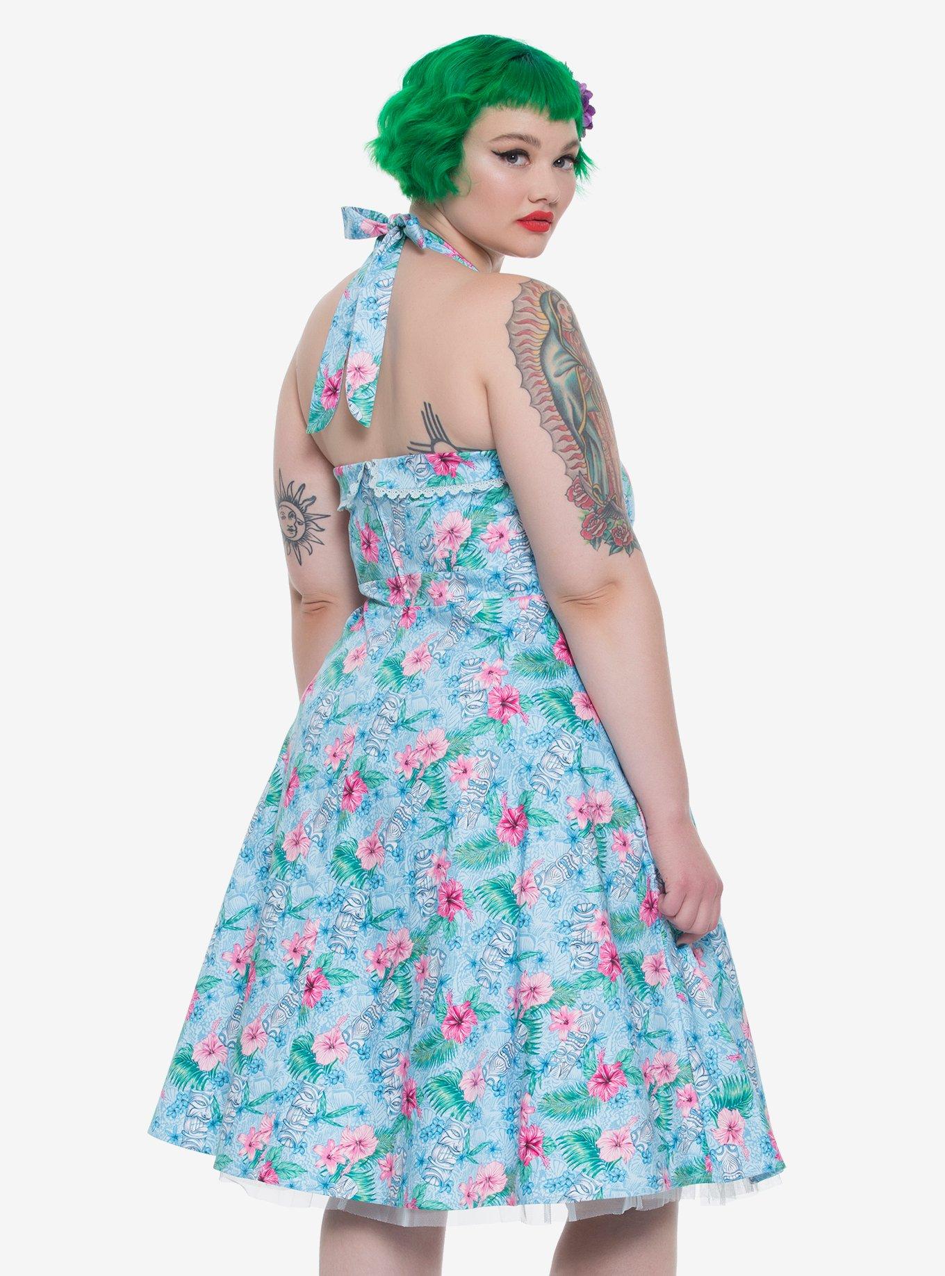 Blue Floral Tiki Swing Dress Plus Size, , alternate