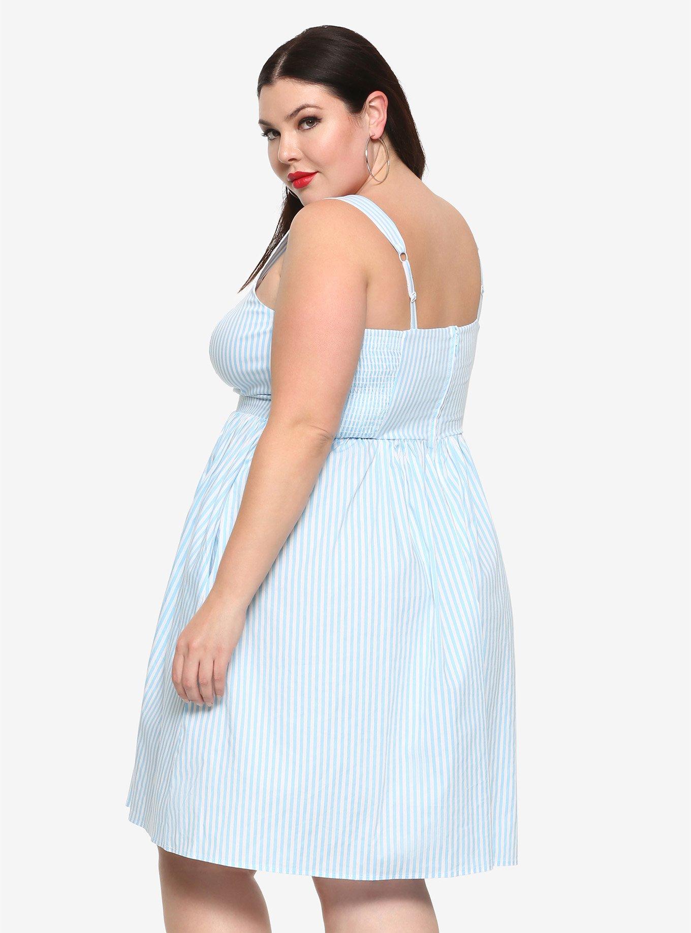 Blue & White Striped Cutout Fit & Flare Dress Plus Size, BLUE, alternate