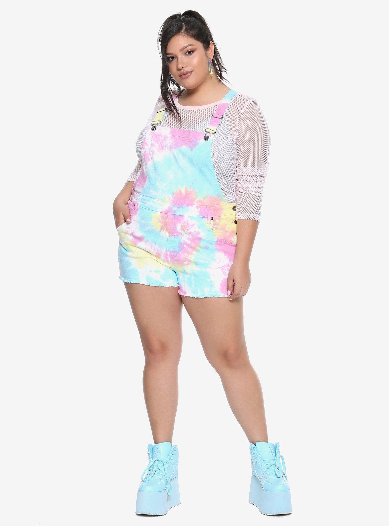 Rainbow Tie Dye Shortalls Plus Size, , alternate