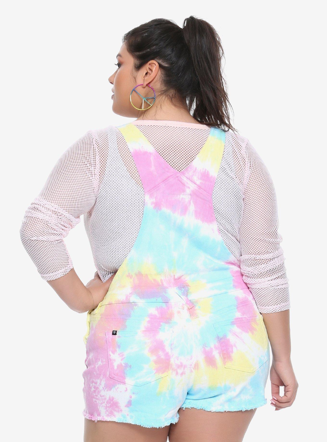 Rainbow Tie Dye Shortalls Plus Size, , alternate