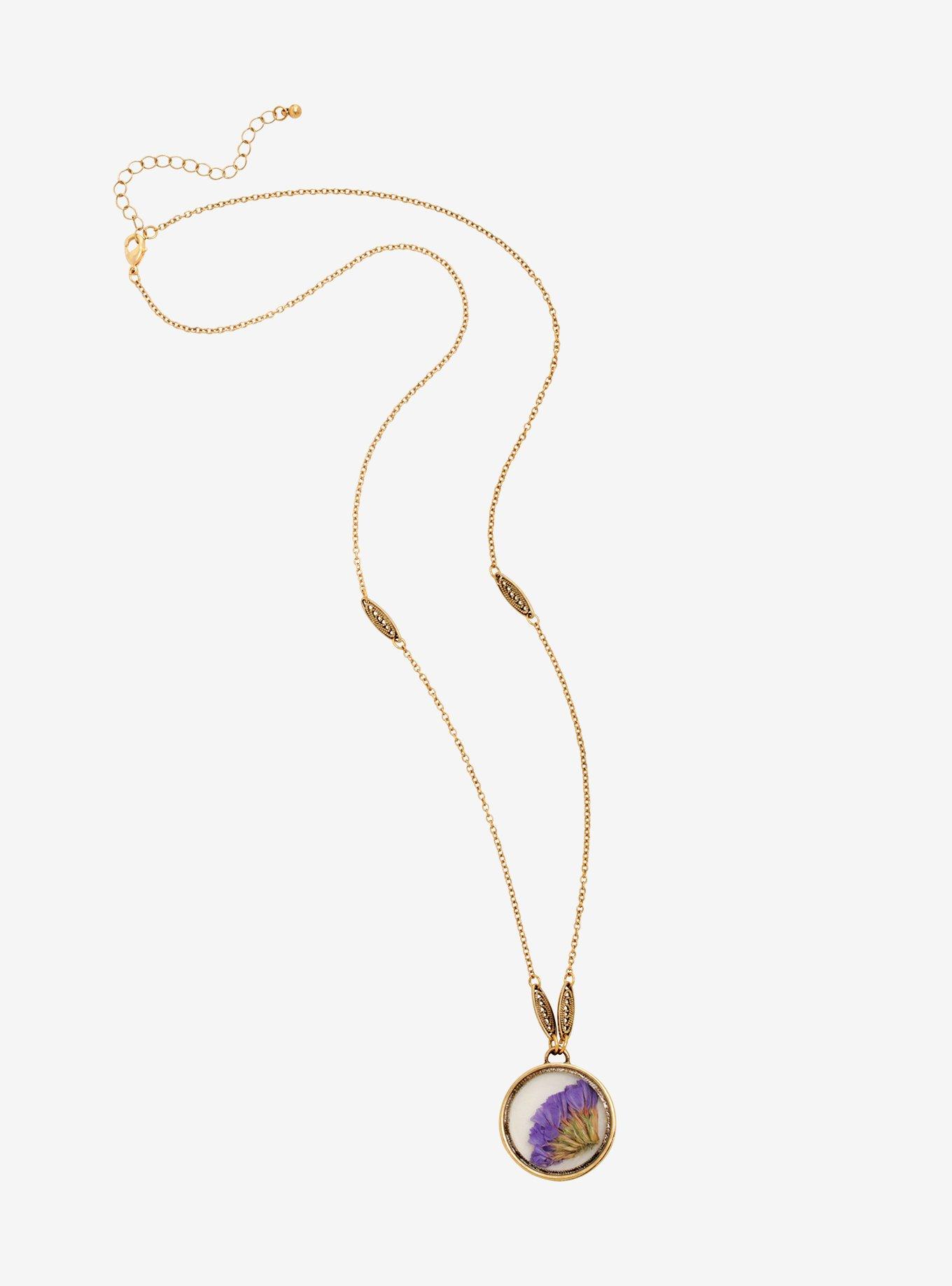 Pressed Purple Flower Necklace, , alternate