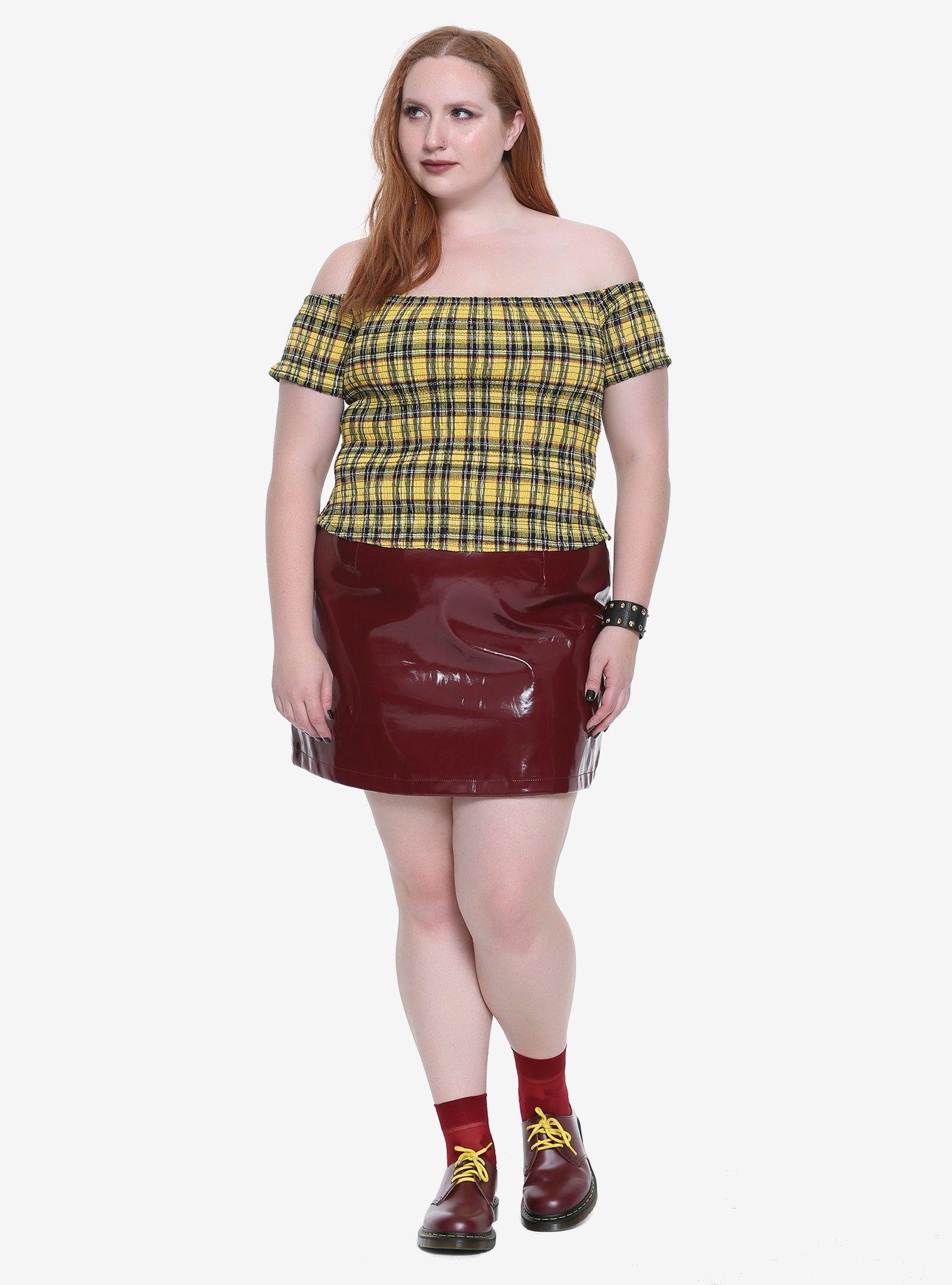 Yellow Plaid Smocked Top Plus Size, MULTI, alternate